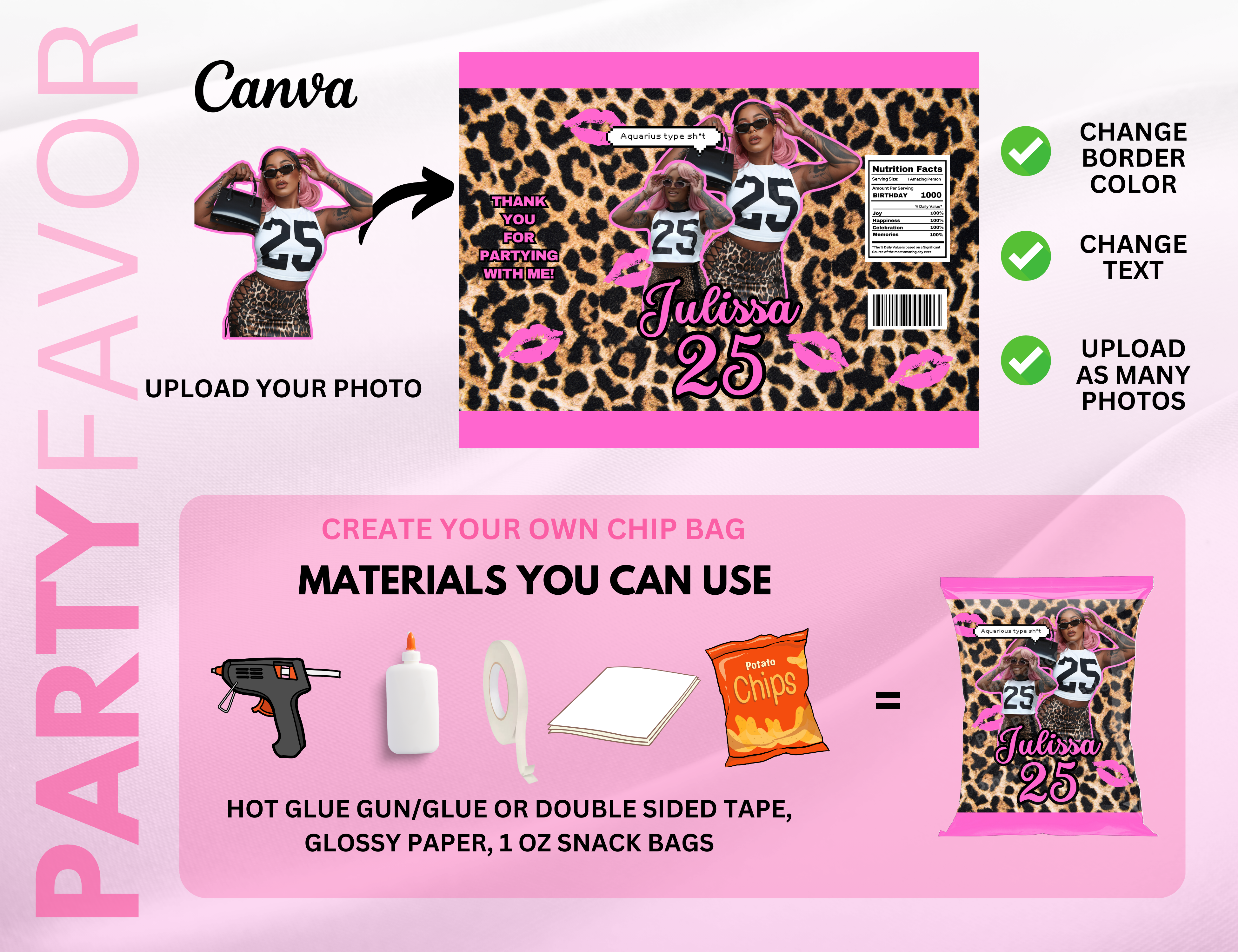Birthday Party Favor - Cheetah Pink