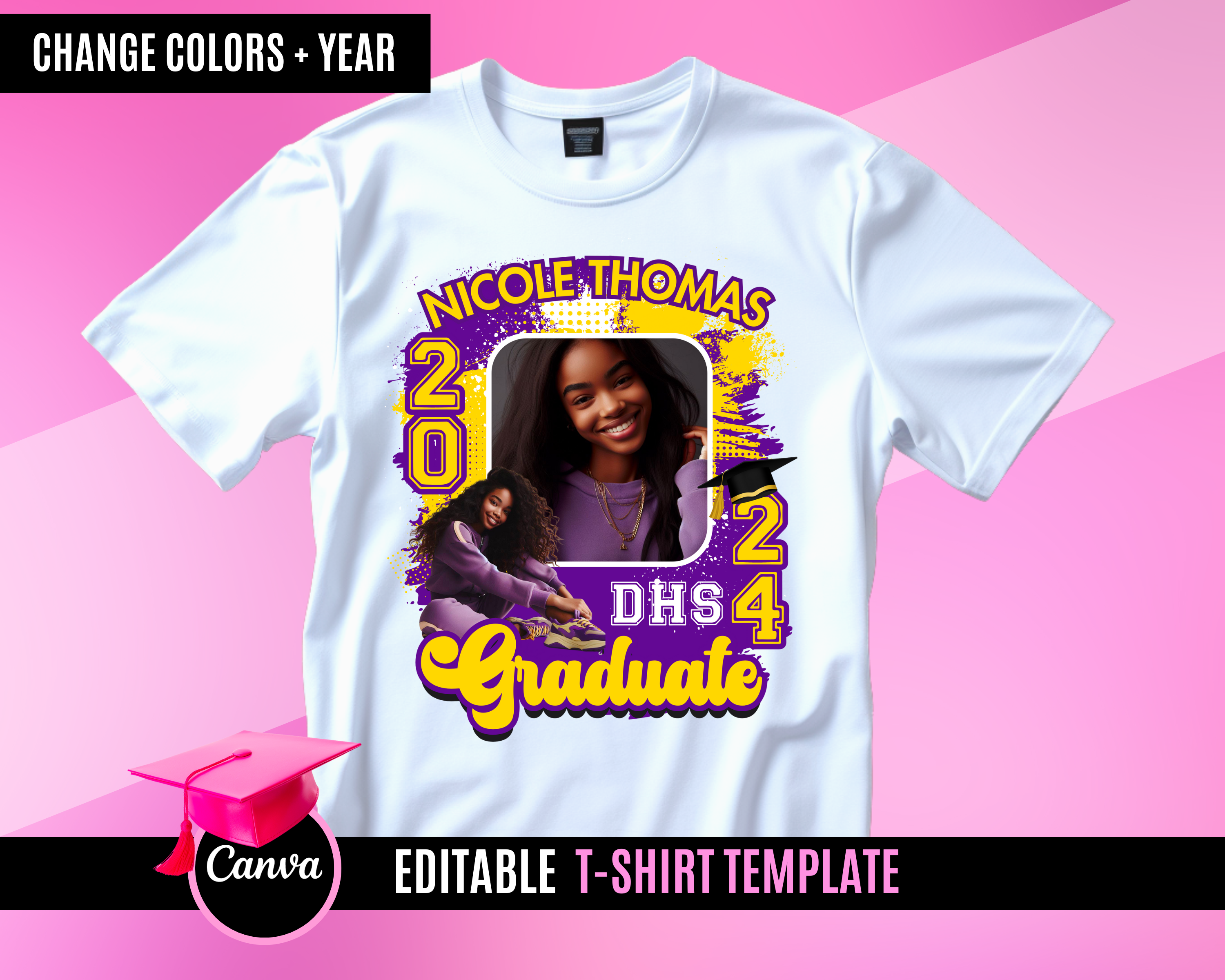 Graduation TShirt Template - Purple and Yellow