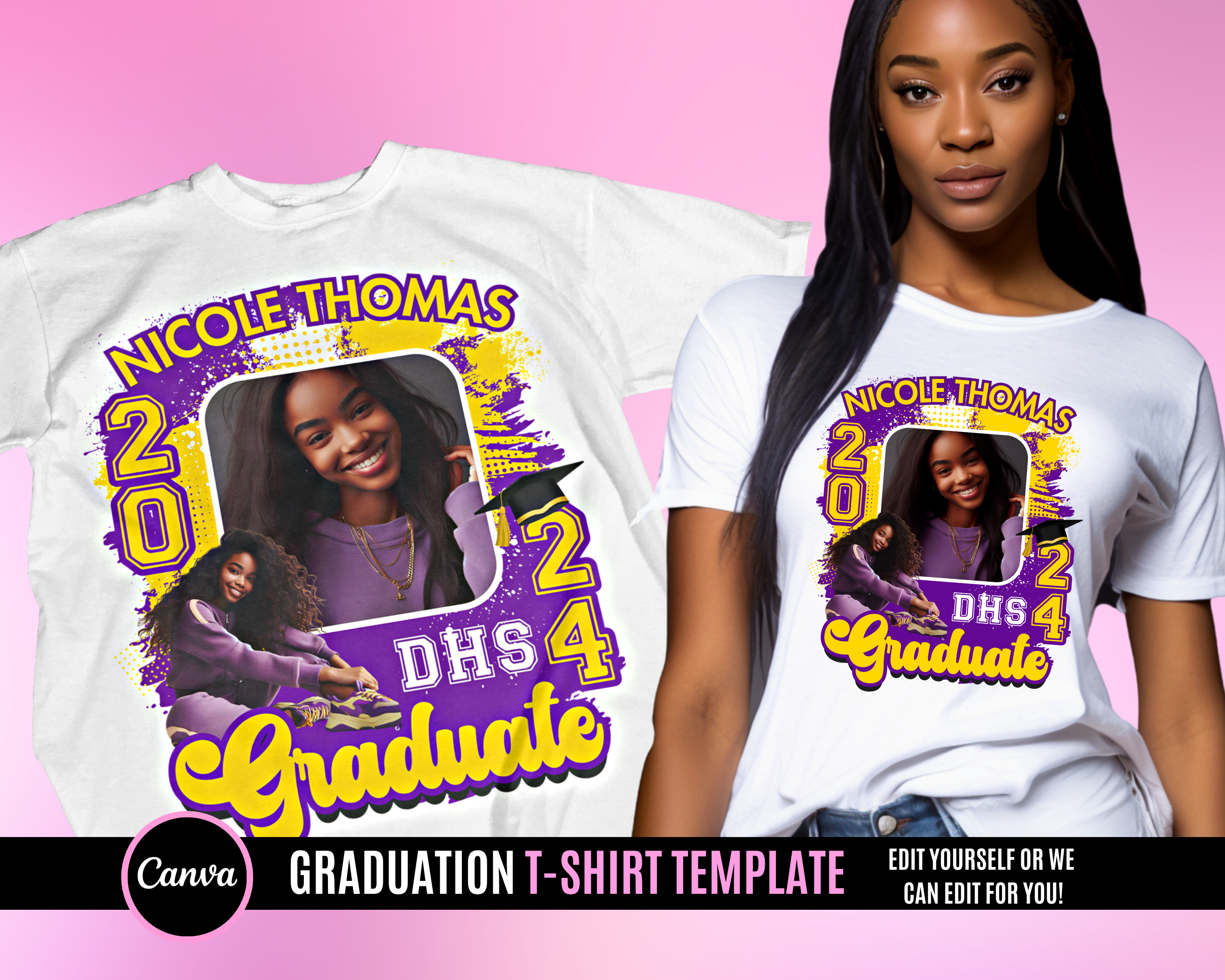 Graduation TShirt Template - Purple and Yellow