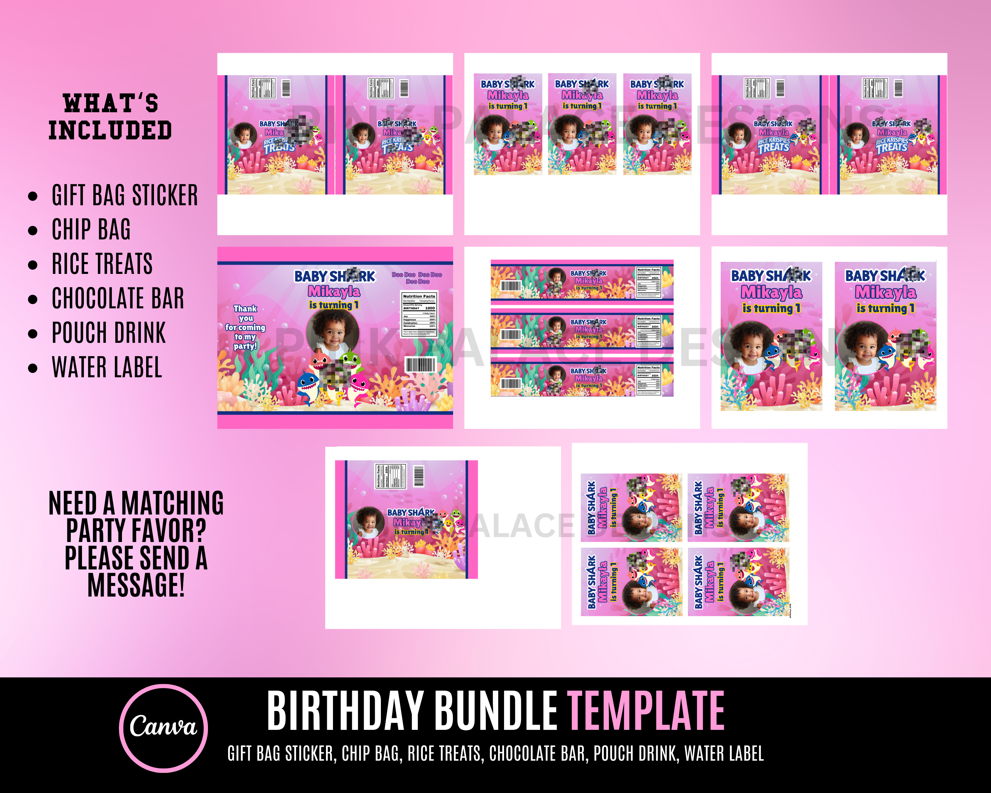 Pink Baby Shark Birthday Party Favors