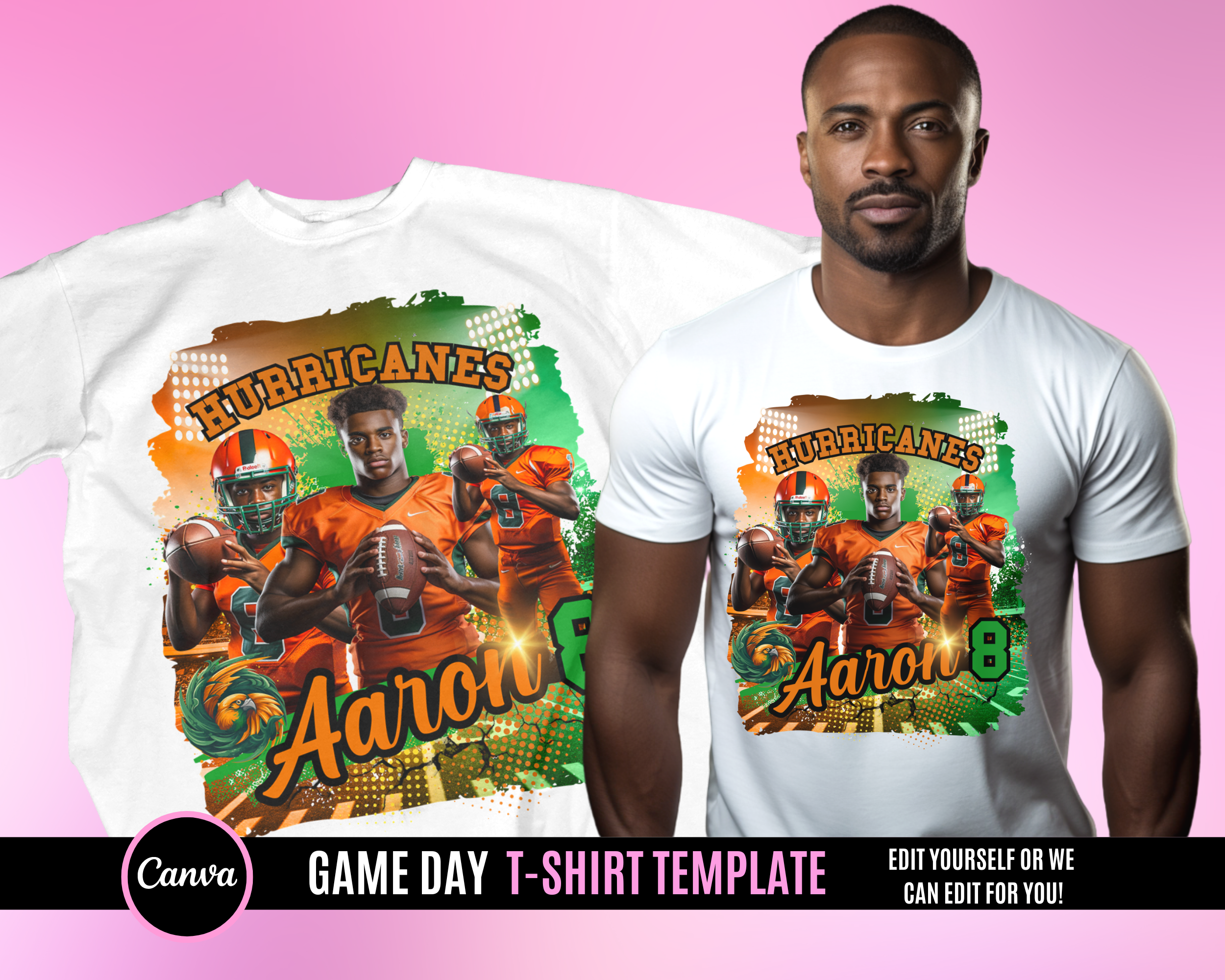 Center Football TShirt Template - Green Orange