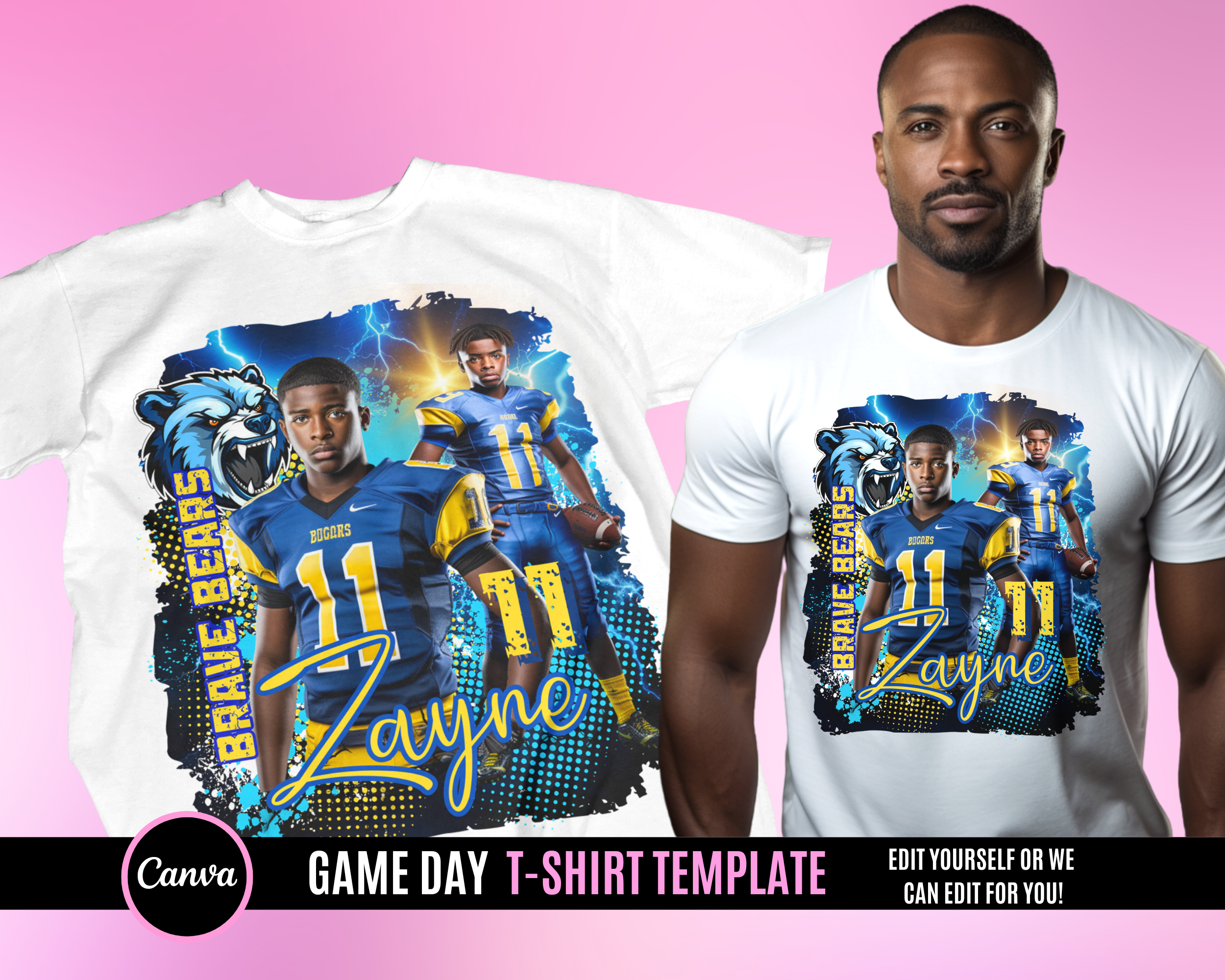Center Football TShirt Template - Blue Yellow