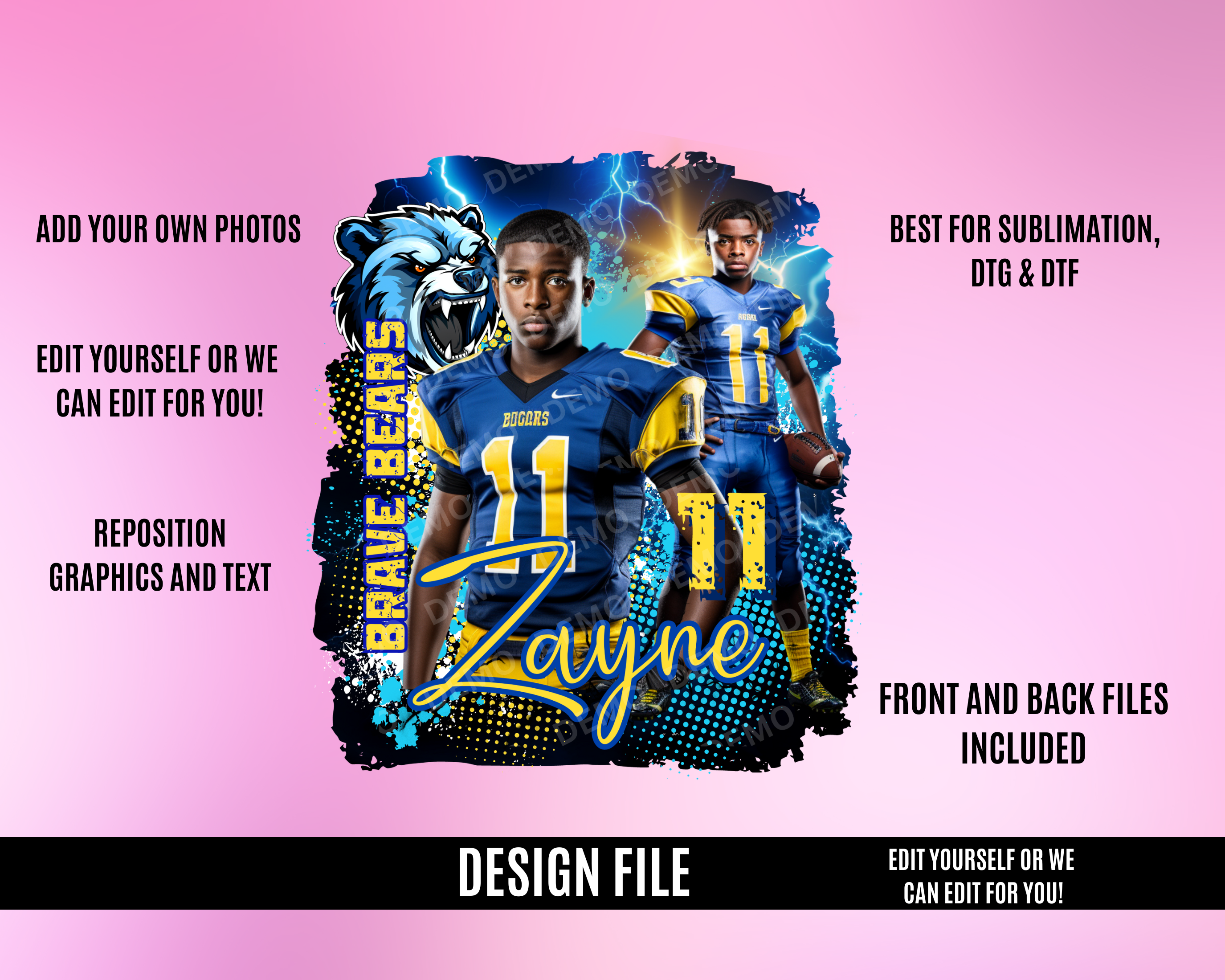 Center Football TShirt Template - Blue Yellow