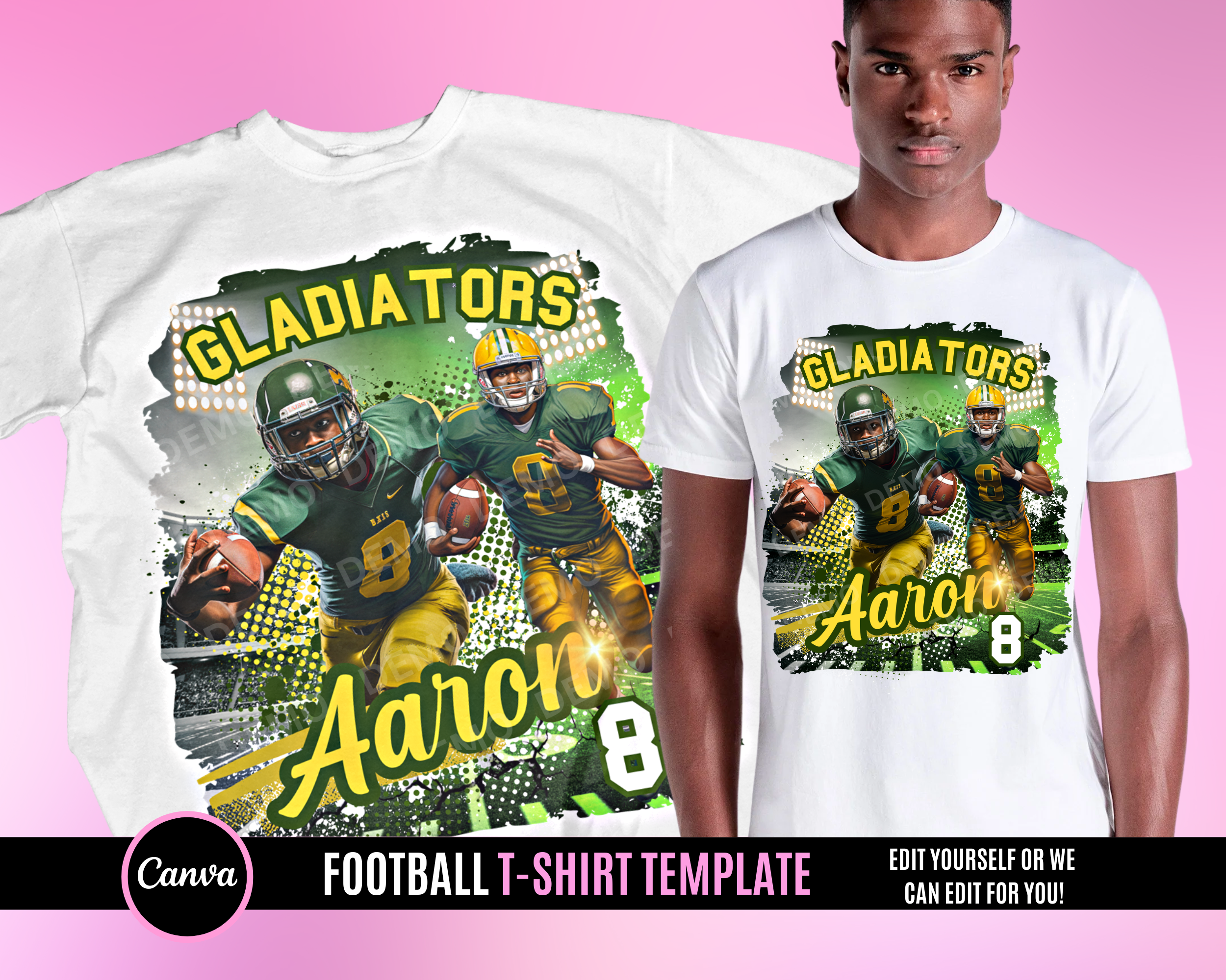 Center Football TShirt Template  Style 2- Green Yellow