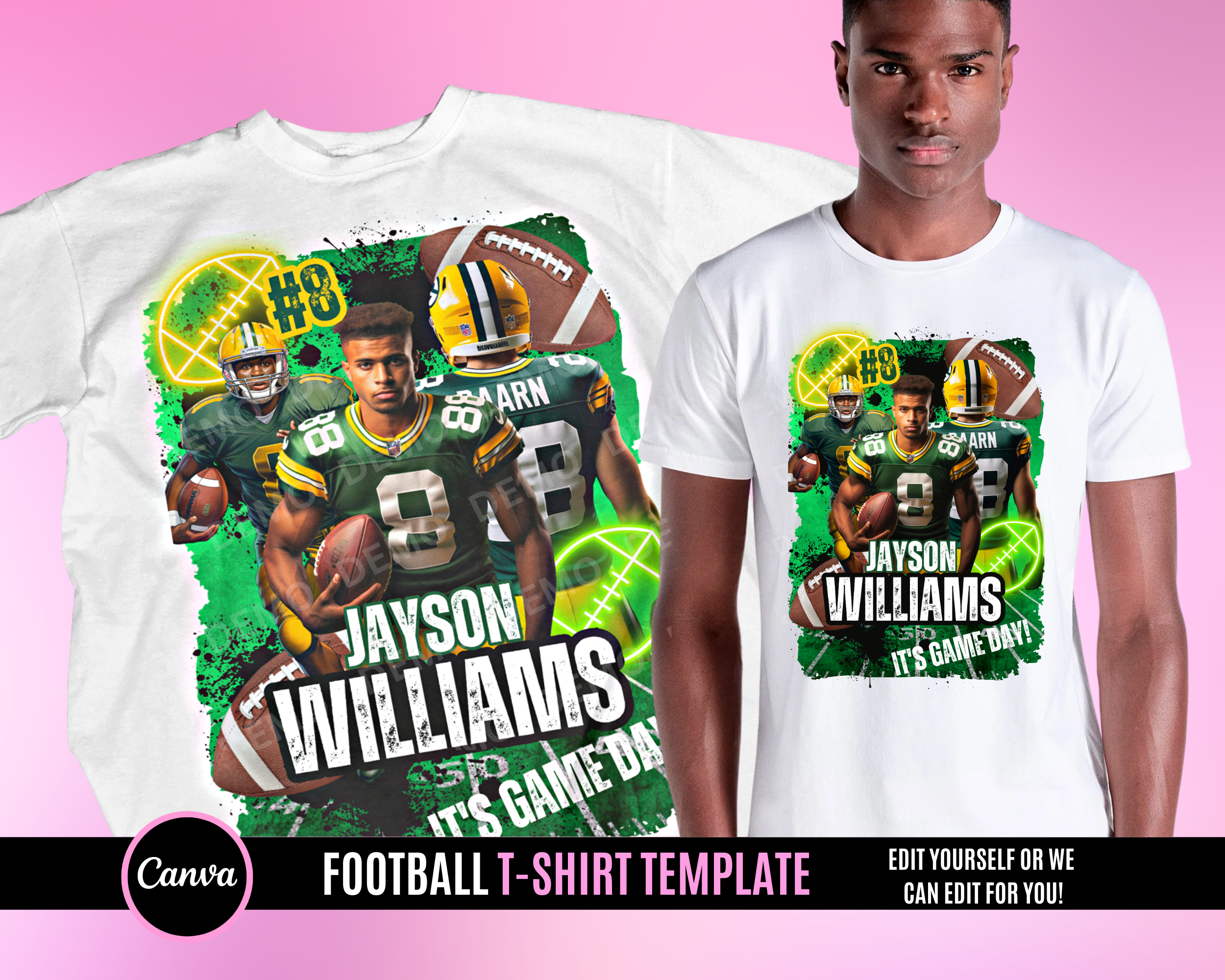 Center Football TShirt Template  Style 3- Green Yellow