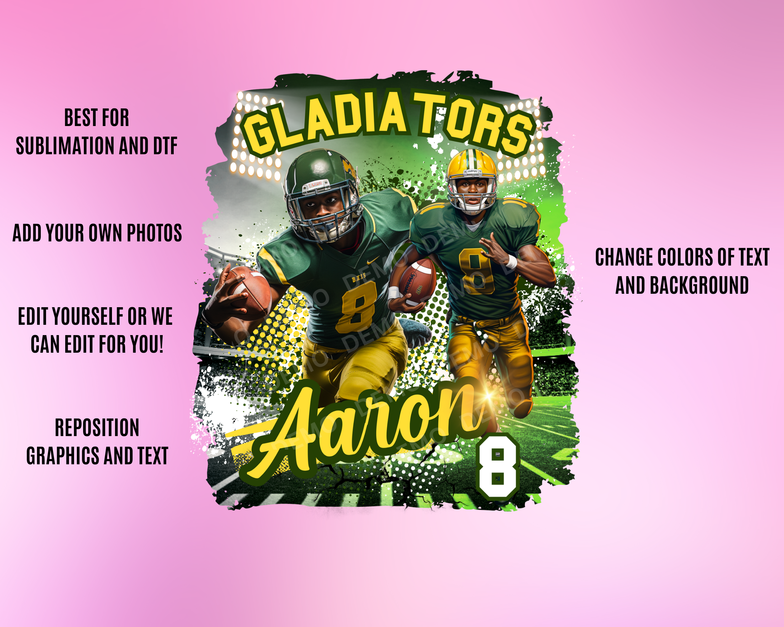 Center Football TShirt Template  Style 2- Green Yellow