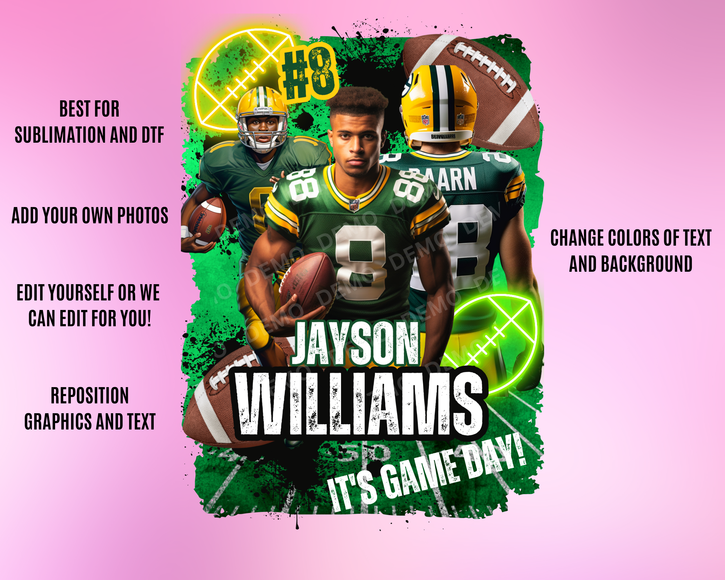 Center Football TShirt Template  Style 3- Green Yellow