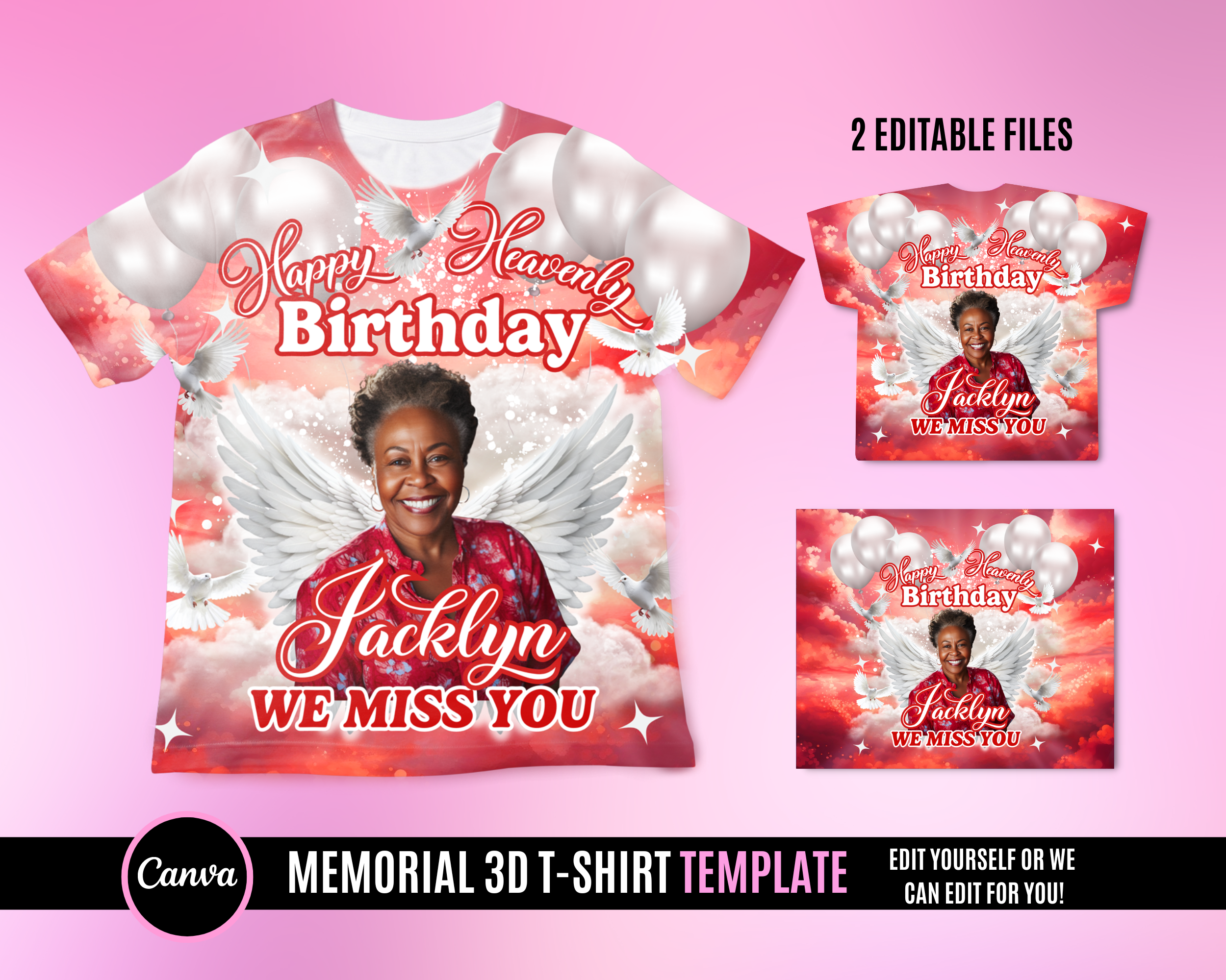 Memorial 3D TShirt Template - Birthday Red