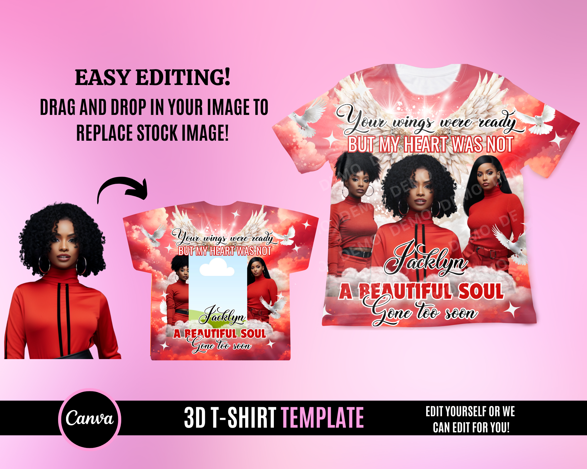 Memorial 3D TShirt Template - Red