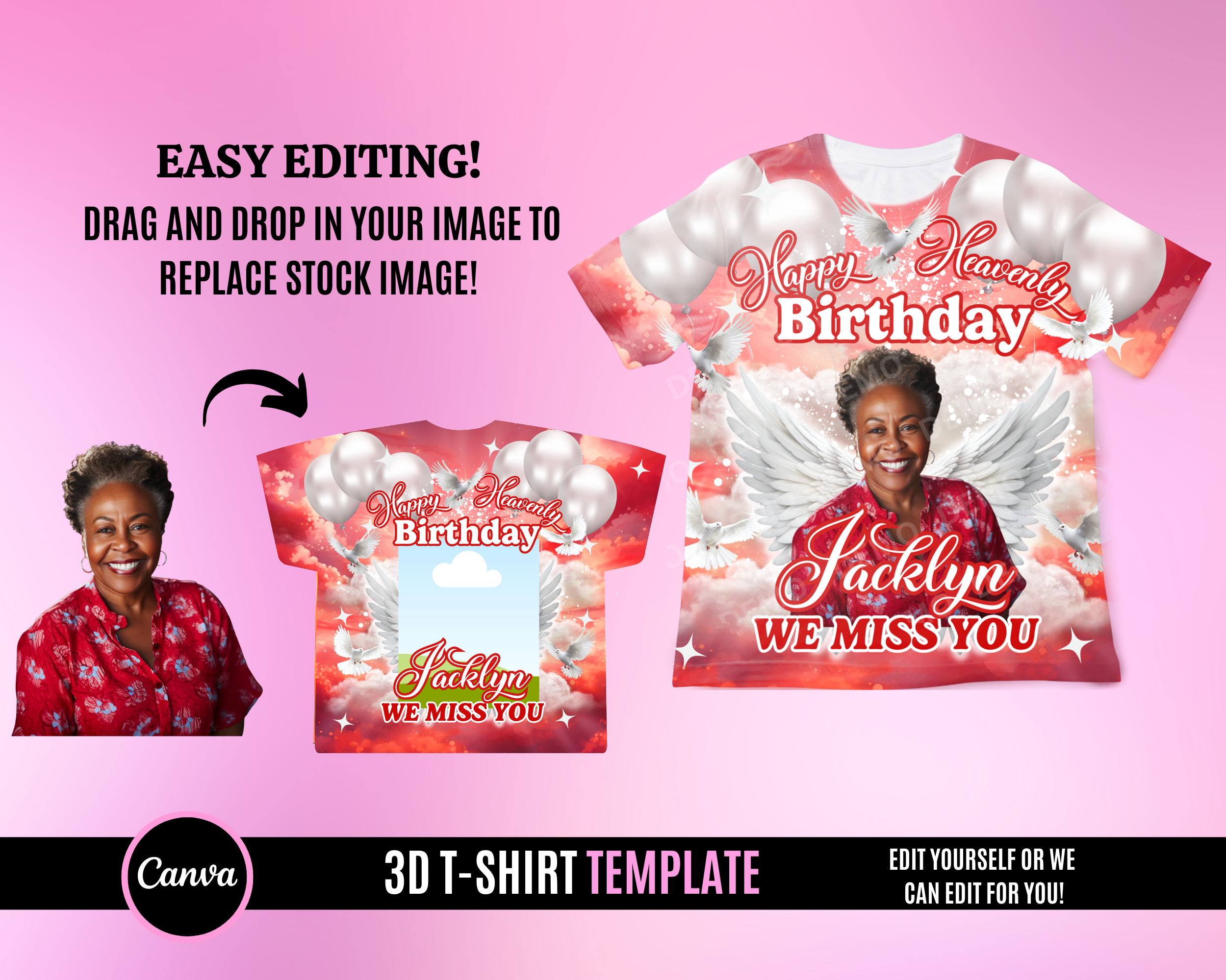 Memorial 3D TShirt Template - Birthday Red
