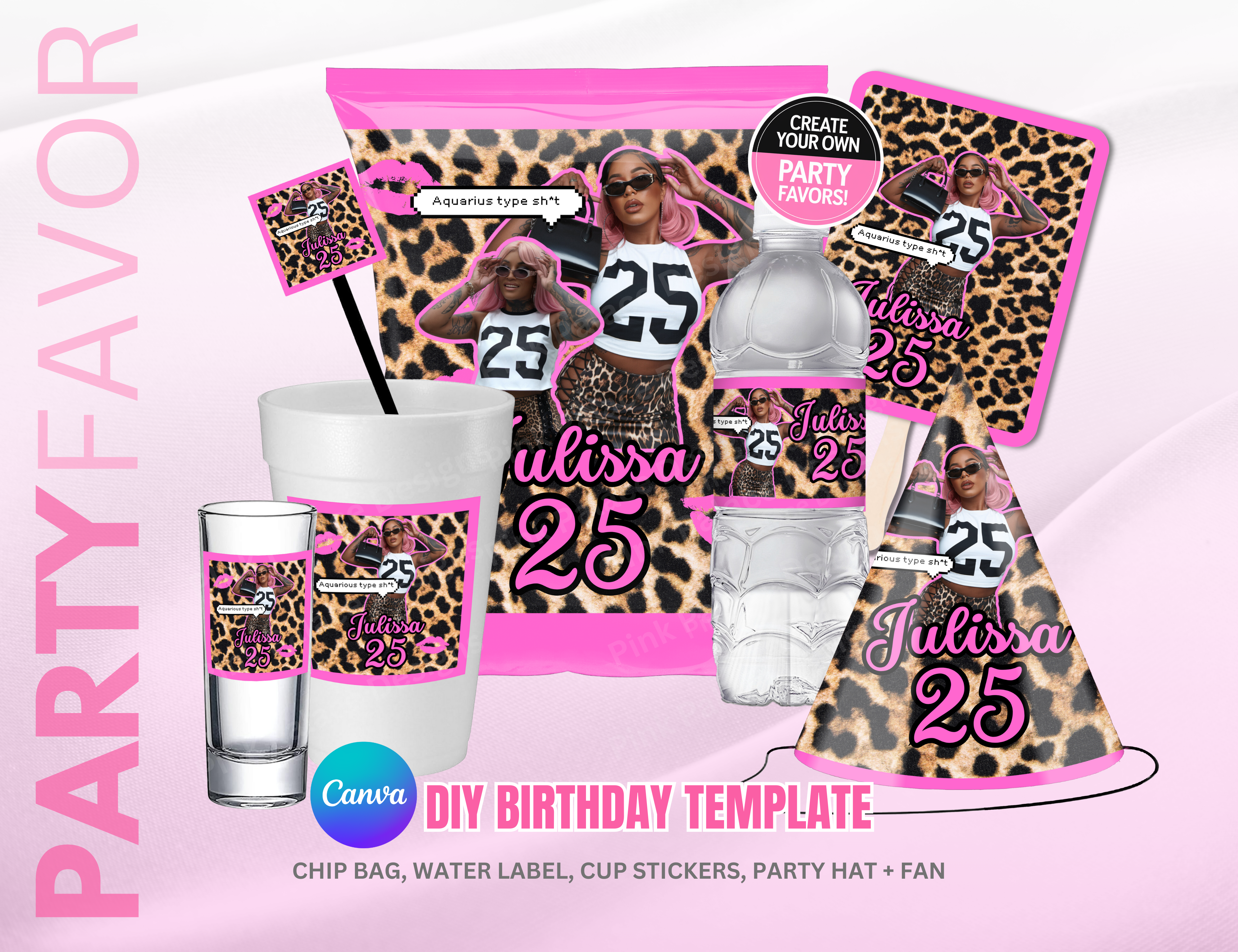 Birthday Party Favor - Cheetah Pink