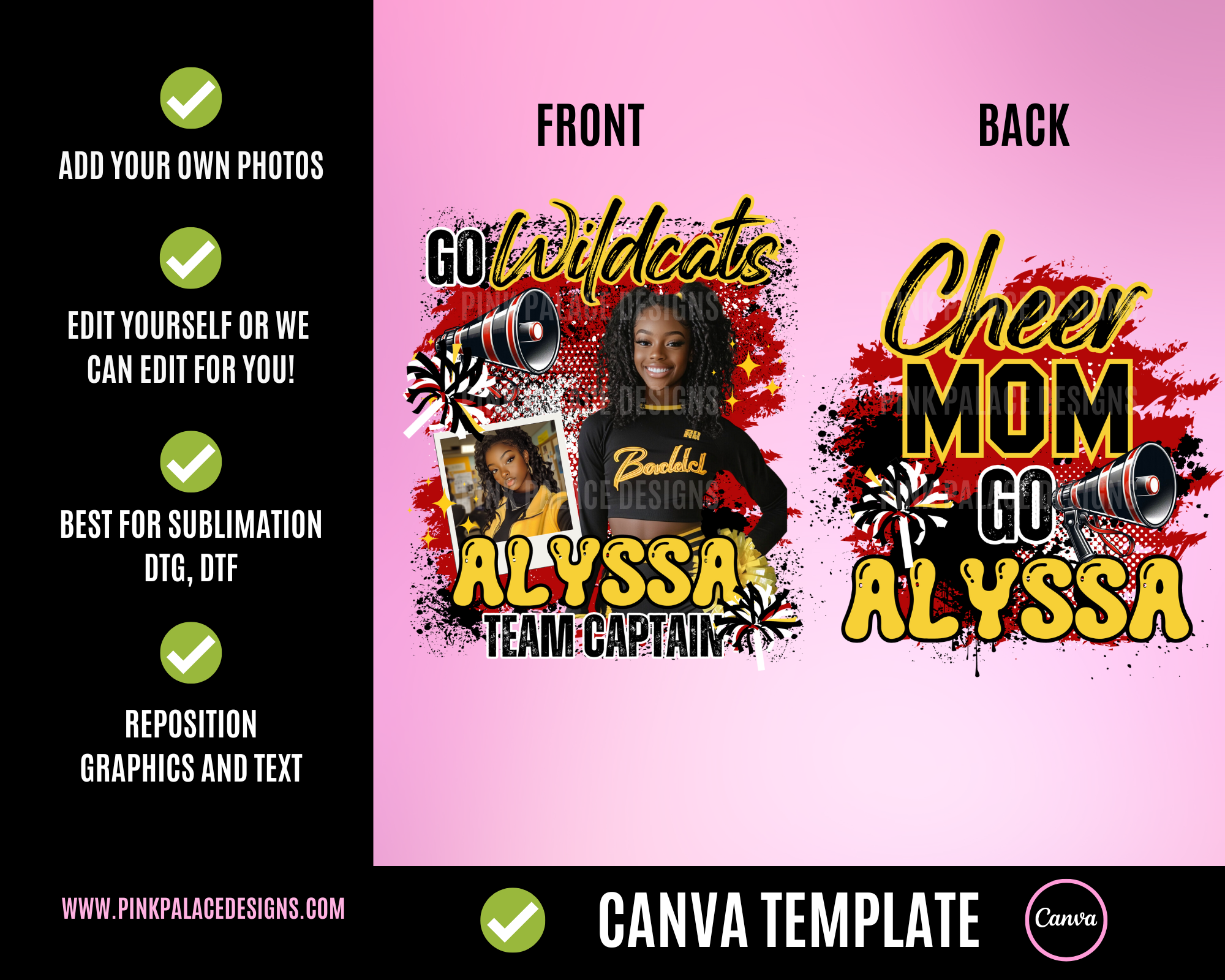 Center Cheerleading TShirt Template - Red Black Yellow