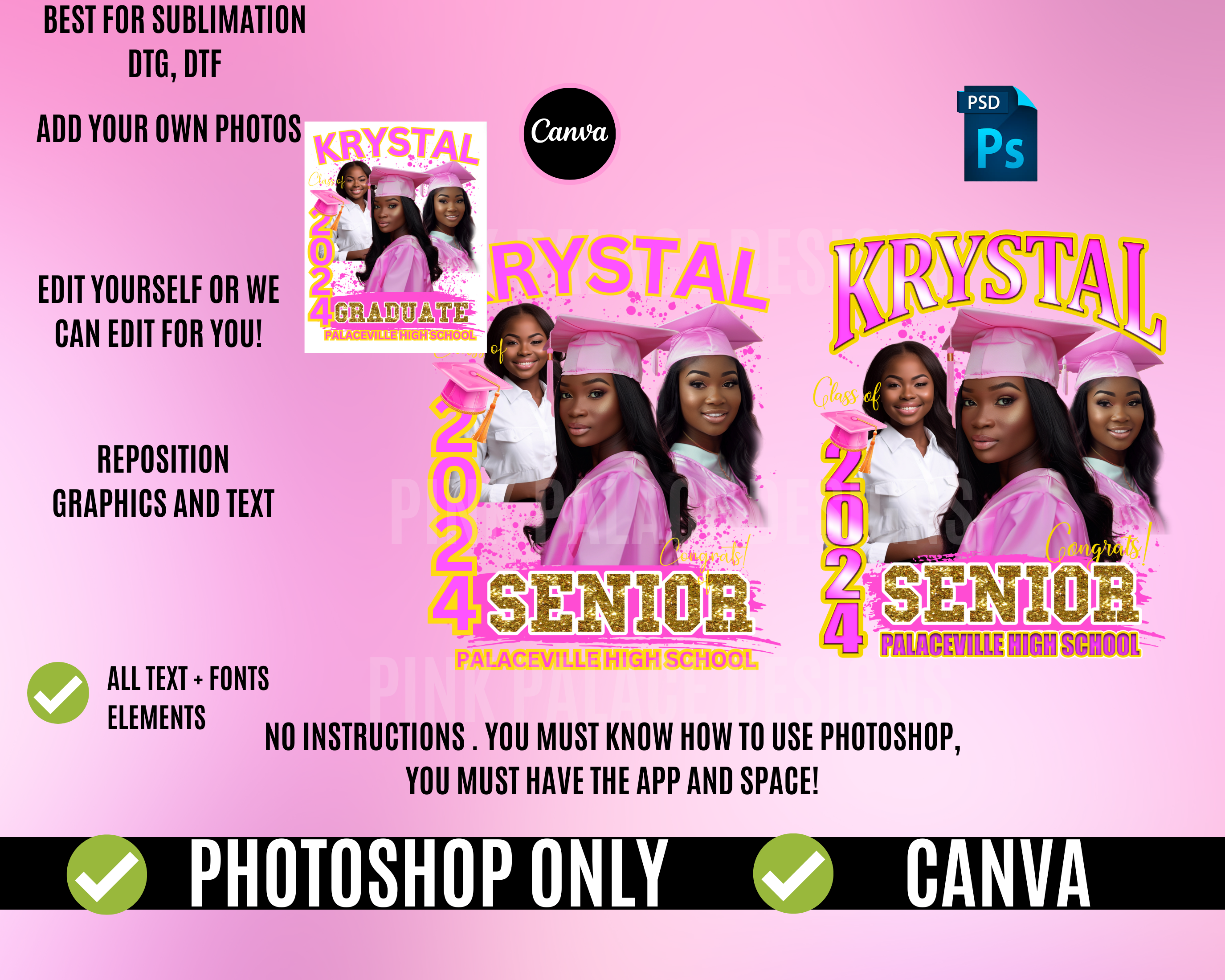 Pink and Gold Graduation Tshirt Template