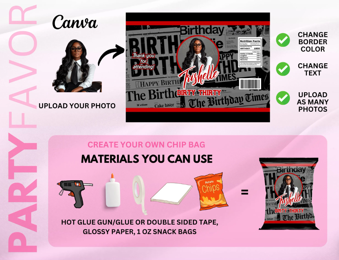Birthday Party Favor -Red Newspaper