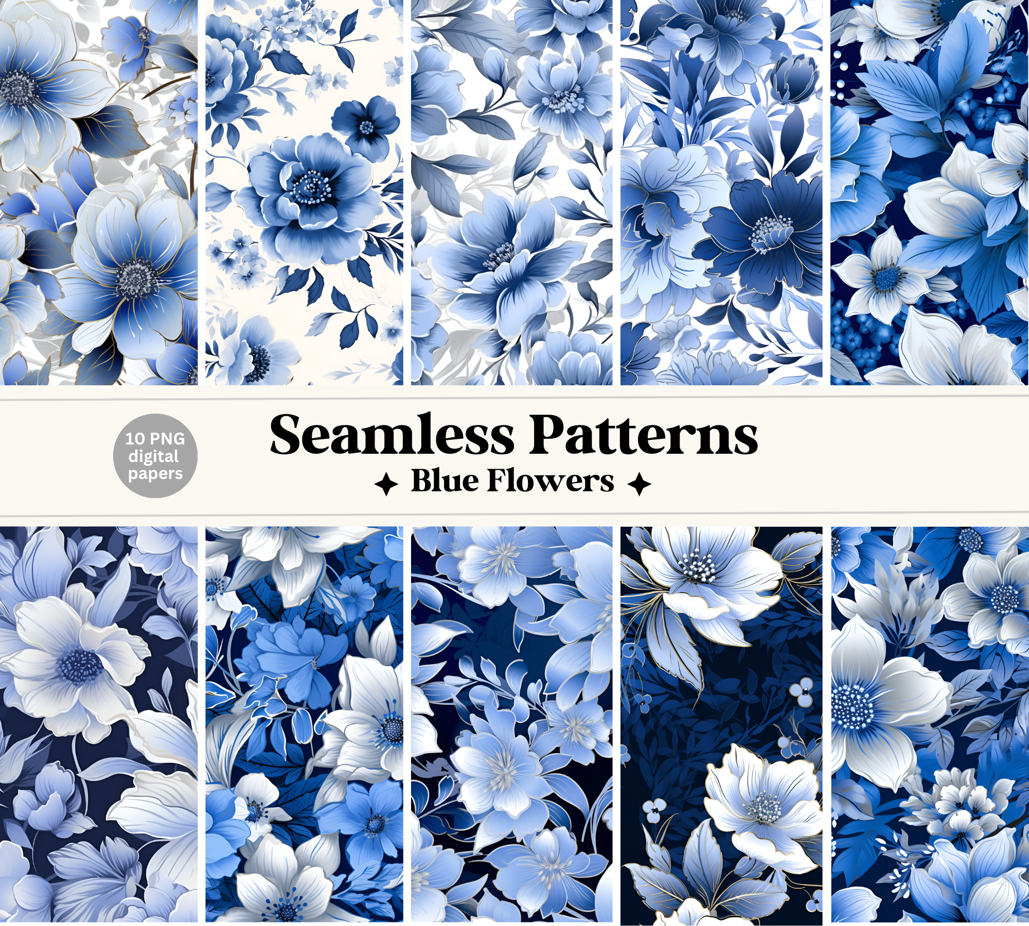 Blue Flowers Digital Paper