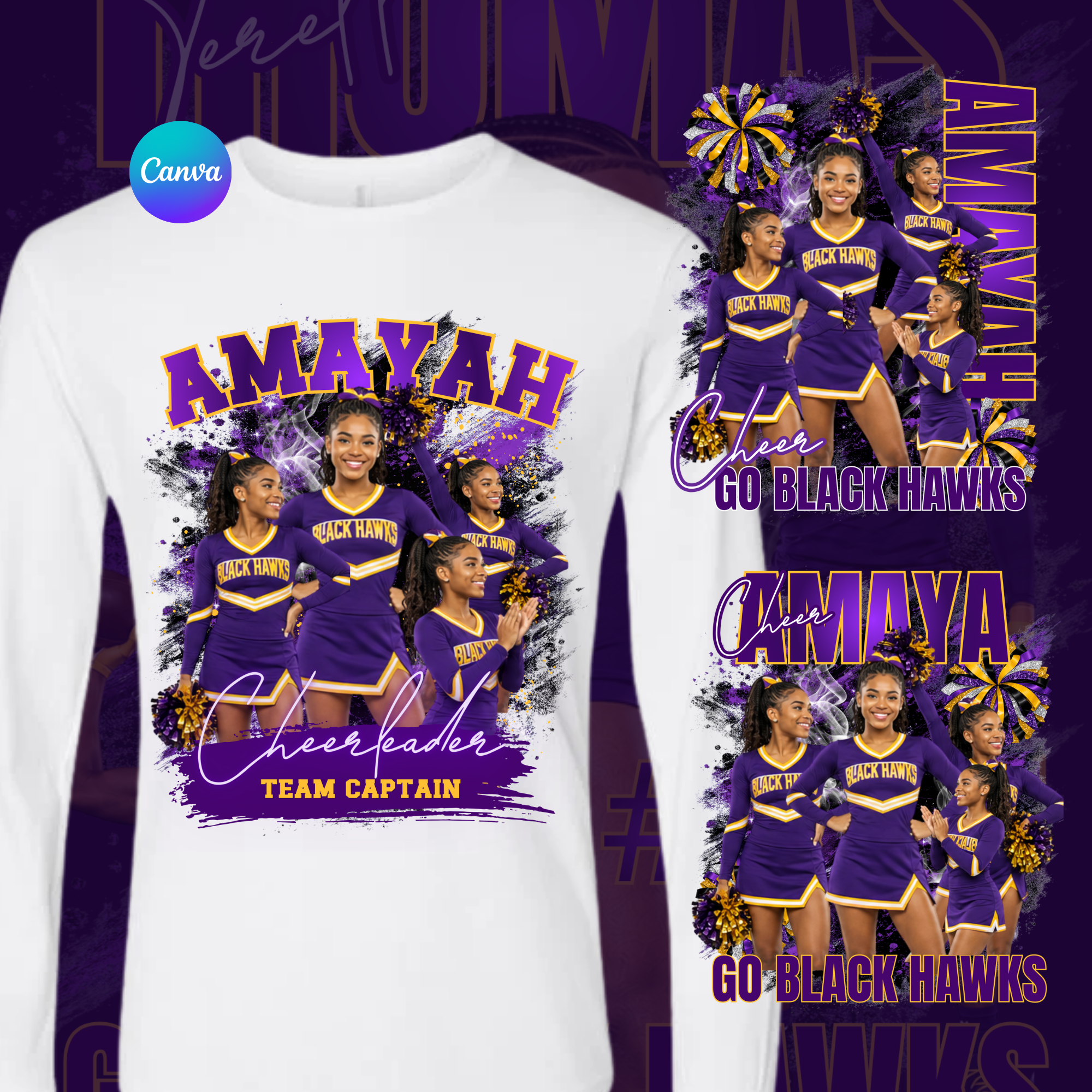 Purple Cheerleader Gameday Shirt (Digital Template)