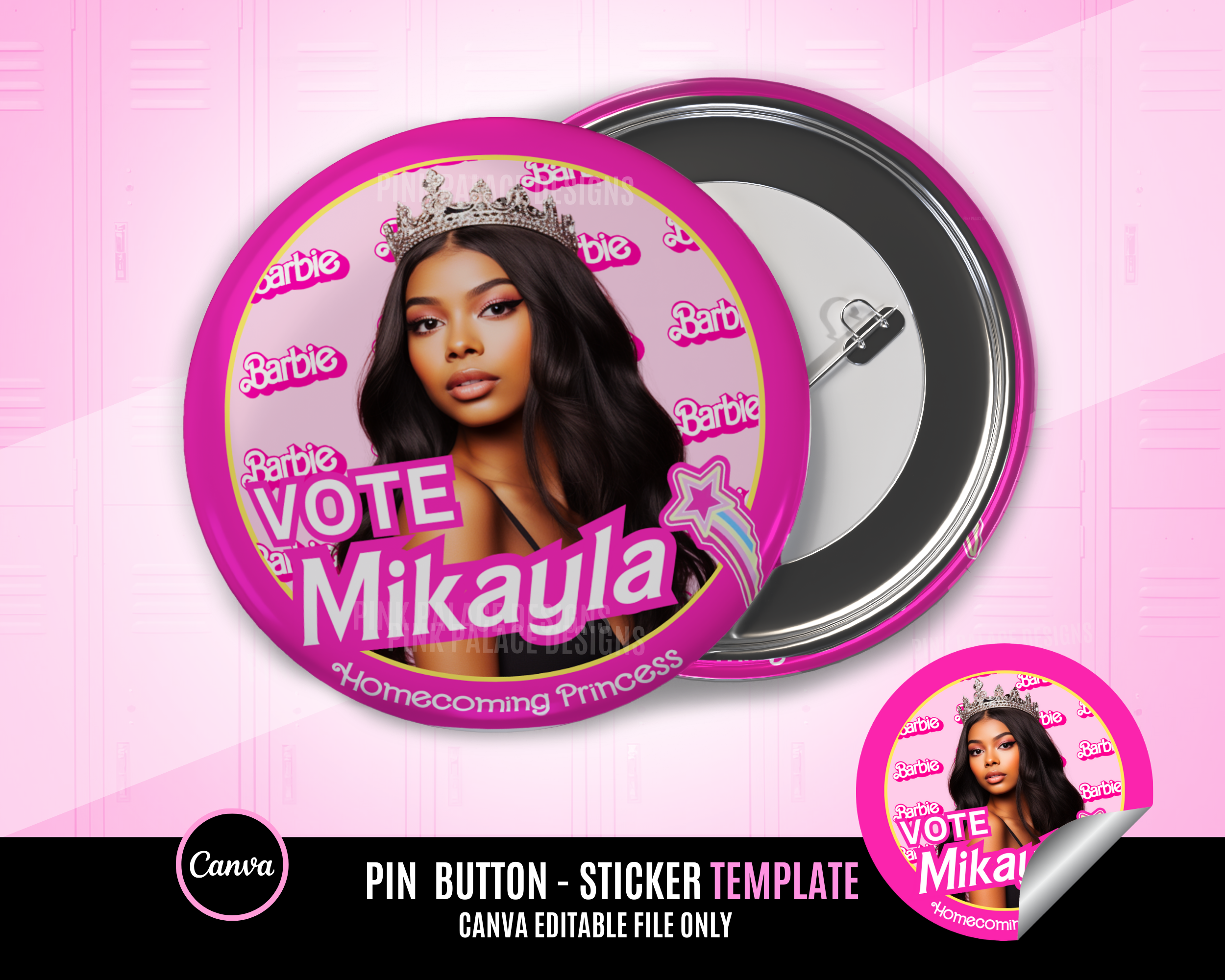 Pink Doll Button Sticker