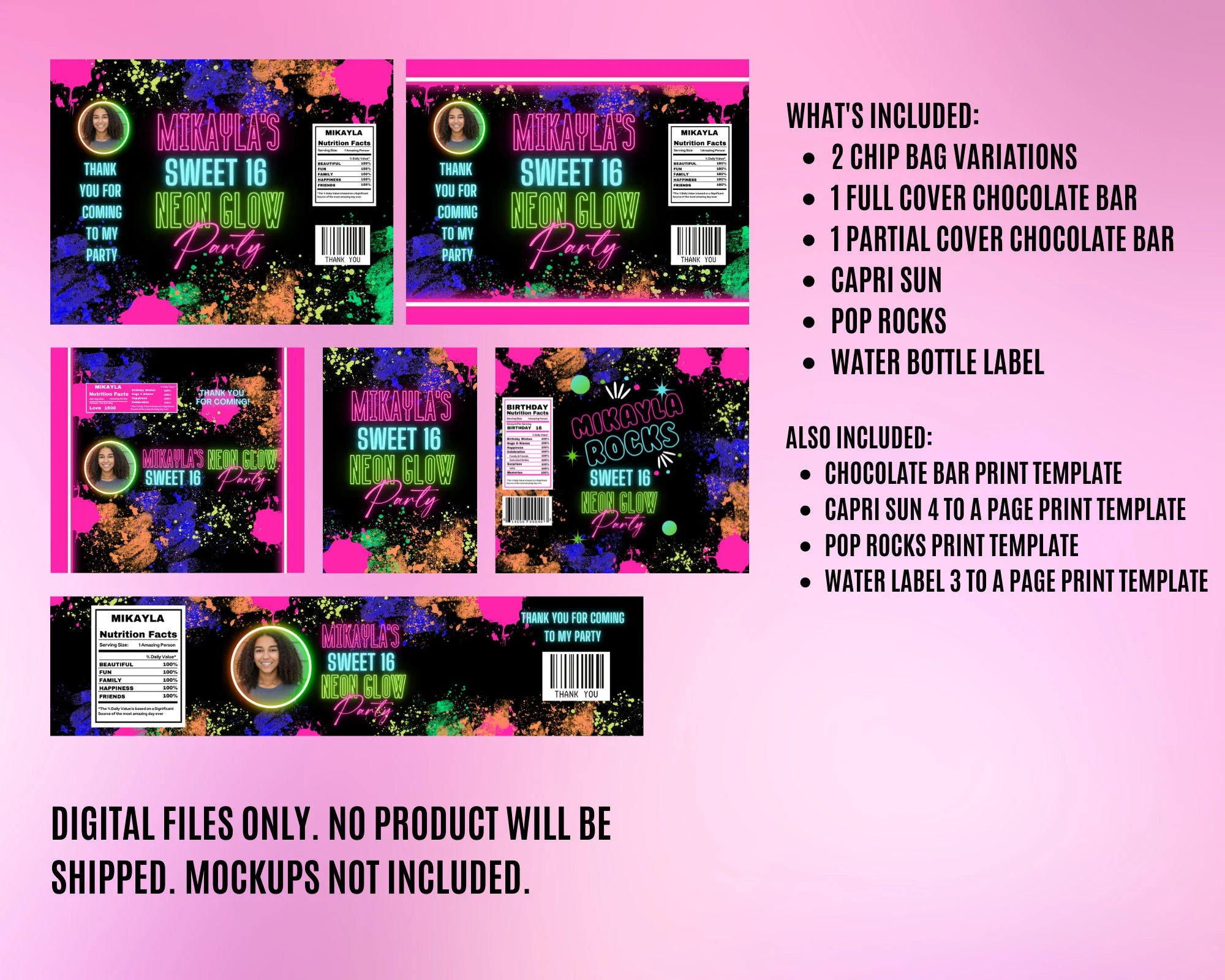 Neon Birthday Party Templates