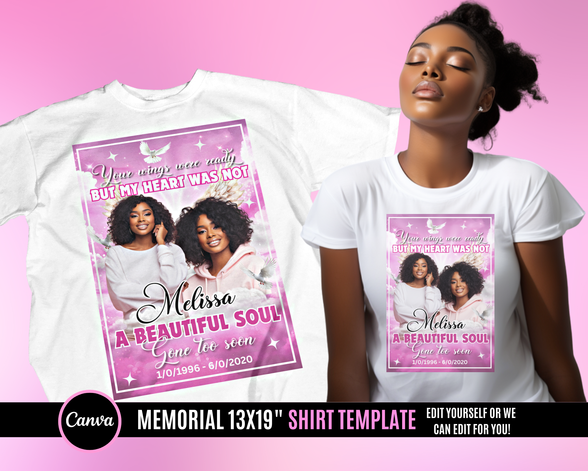 Memorial 13x19 TShirt Template - Pink Theme