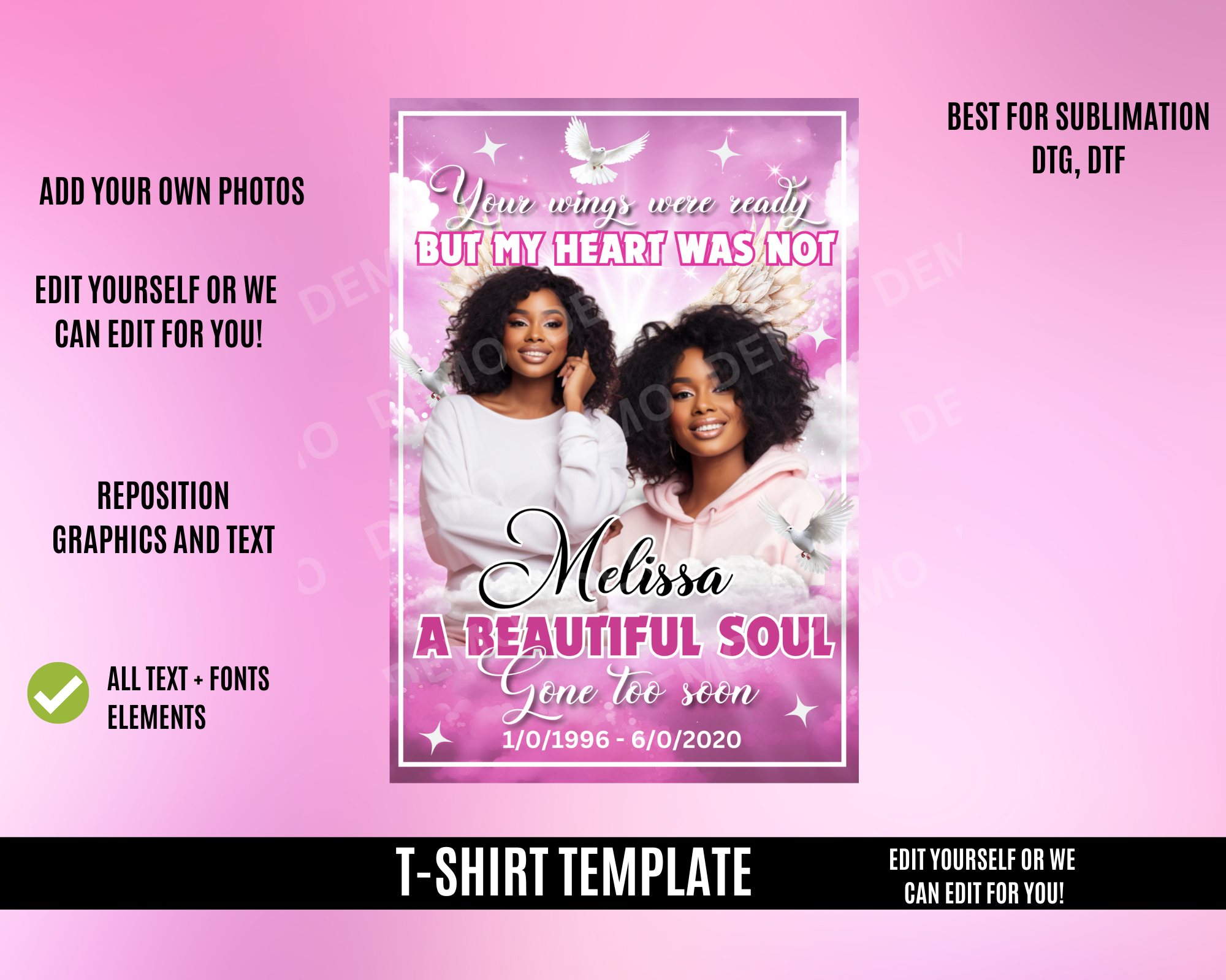 Memorial 13x19 TShirt Template - Pink Theme