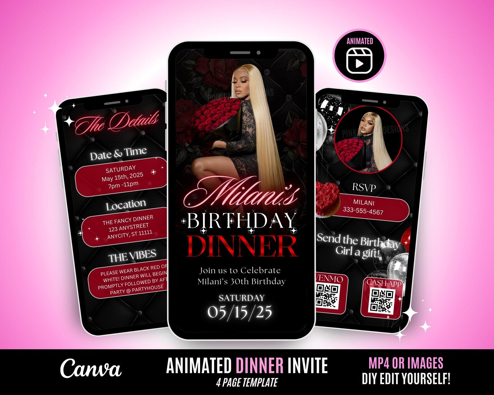 Birthday Invitation - Red Black