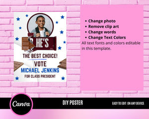 Election Campaign Poster, Hershey Poster, Homecoming Poster, Vote for me poster, Poster is for any election title edit with canva
