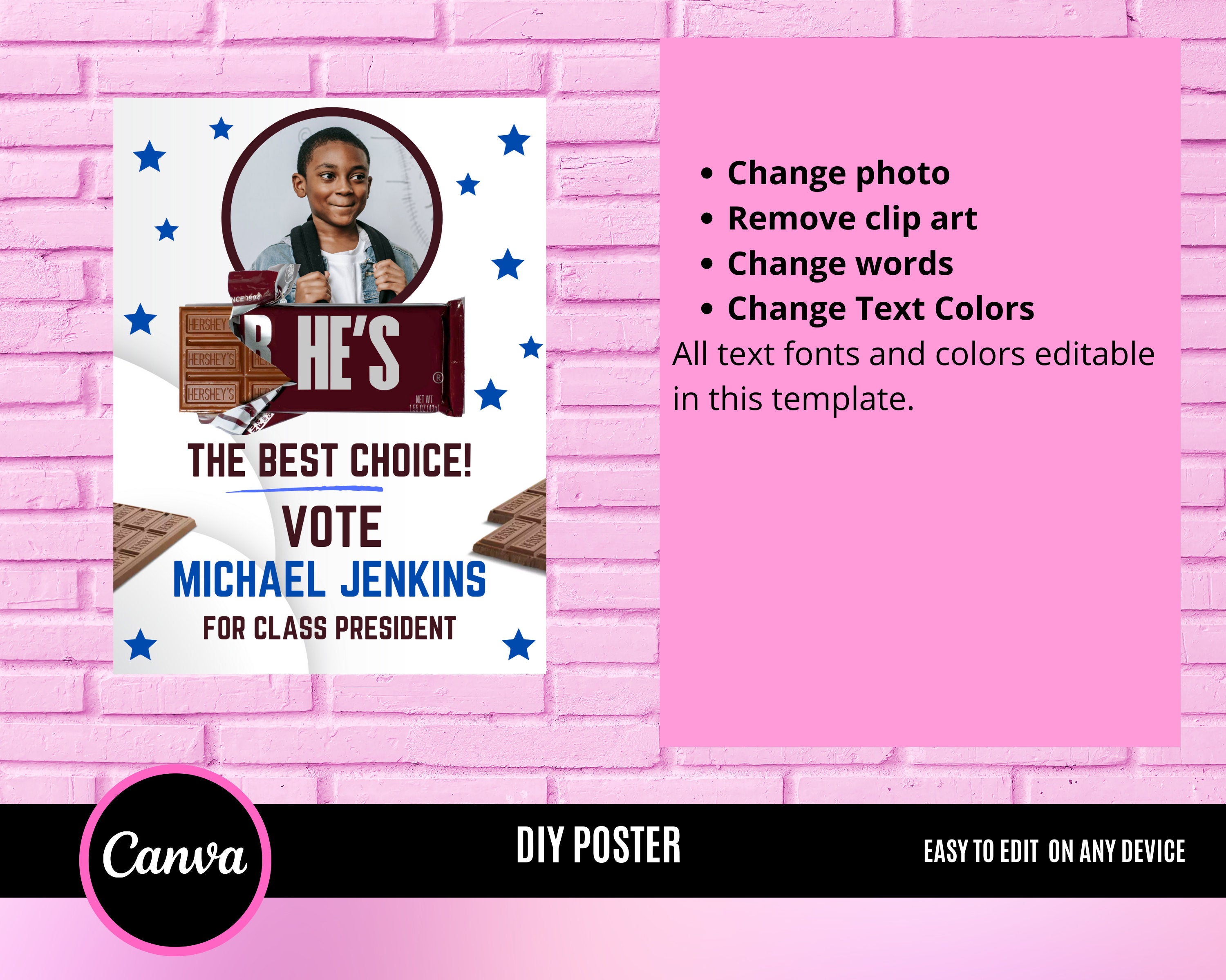 Election Campaign Poster, Hershey Poster, Homecoming Poster, Vote for me poster, Poster is for any election title edit with canva