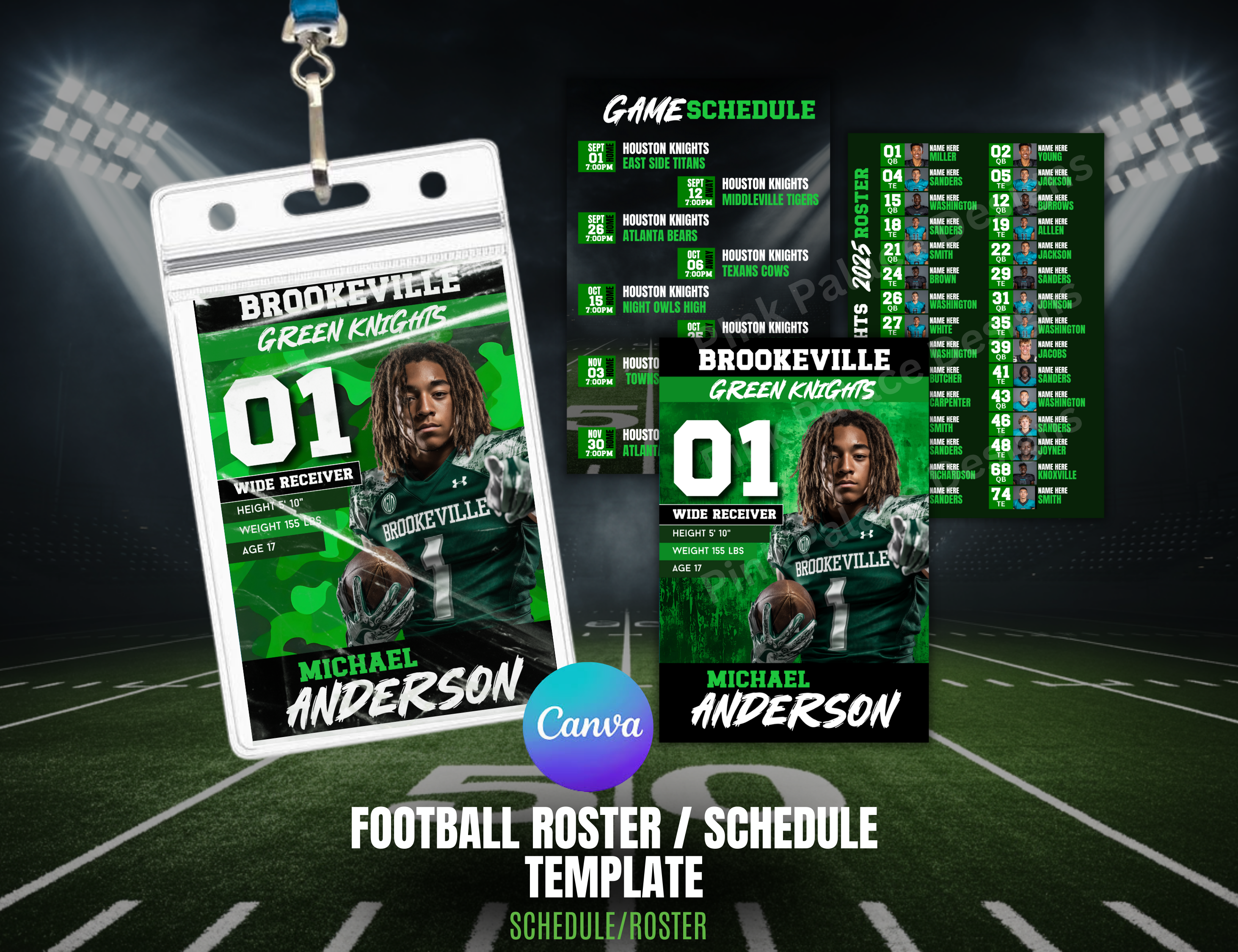 Football Lanyard template Green