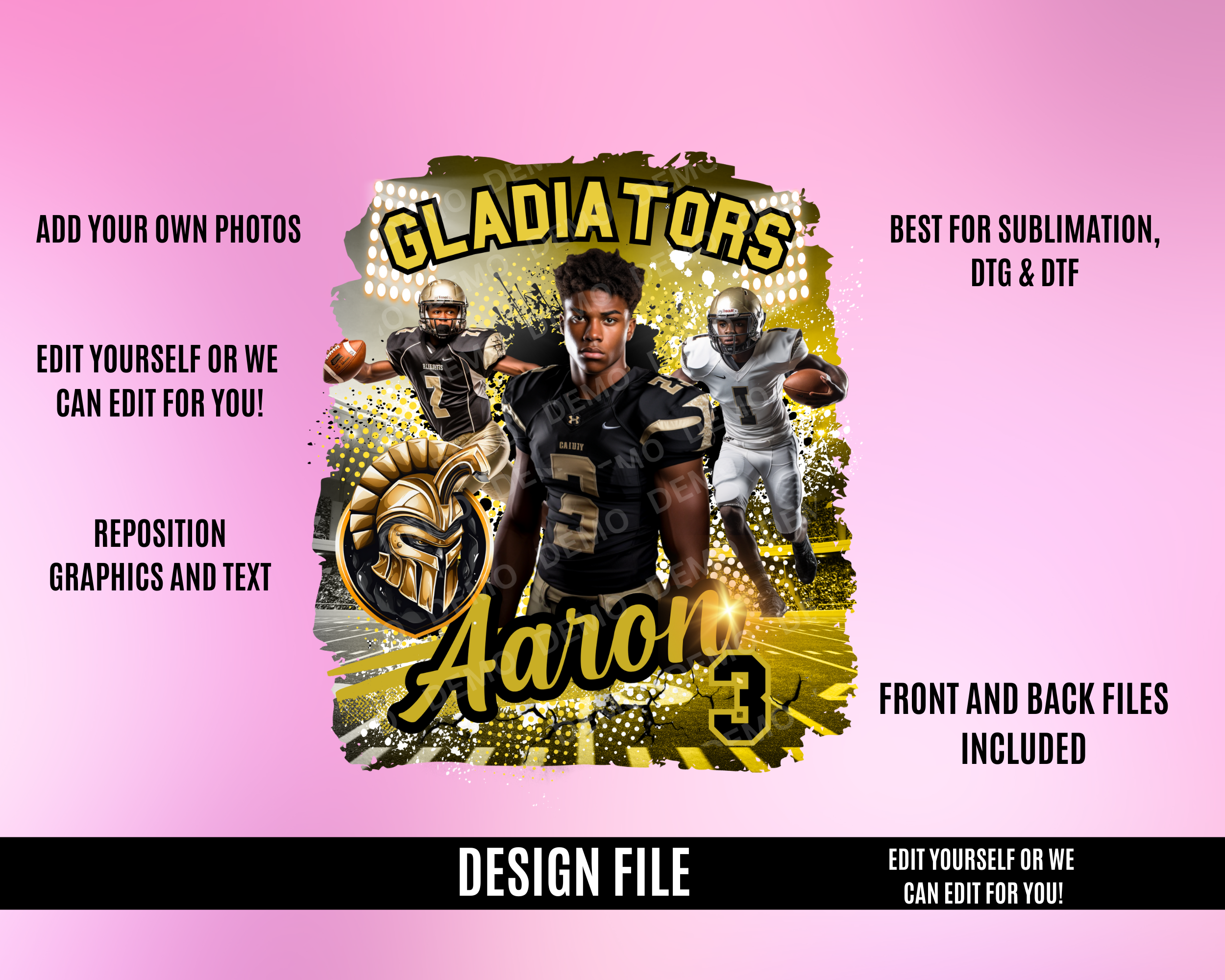 Center Football TShirt Template  Style 2- Black Gold