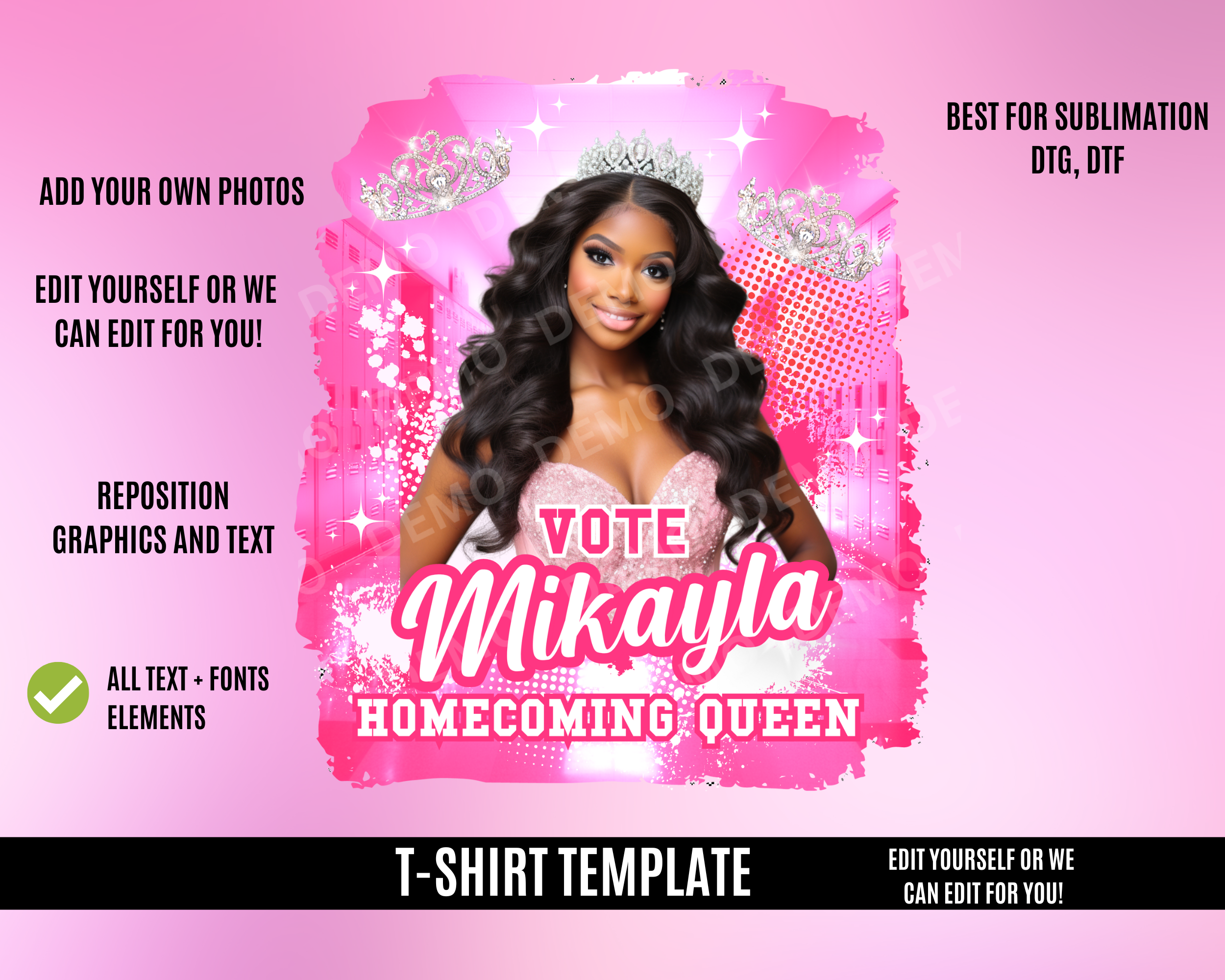 Center Homecoming Queen TShirt Template -Pink