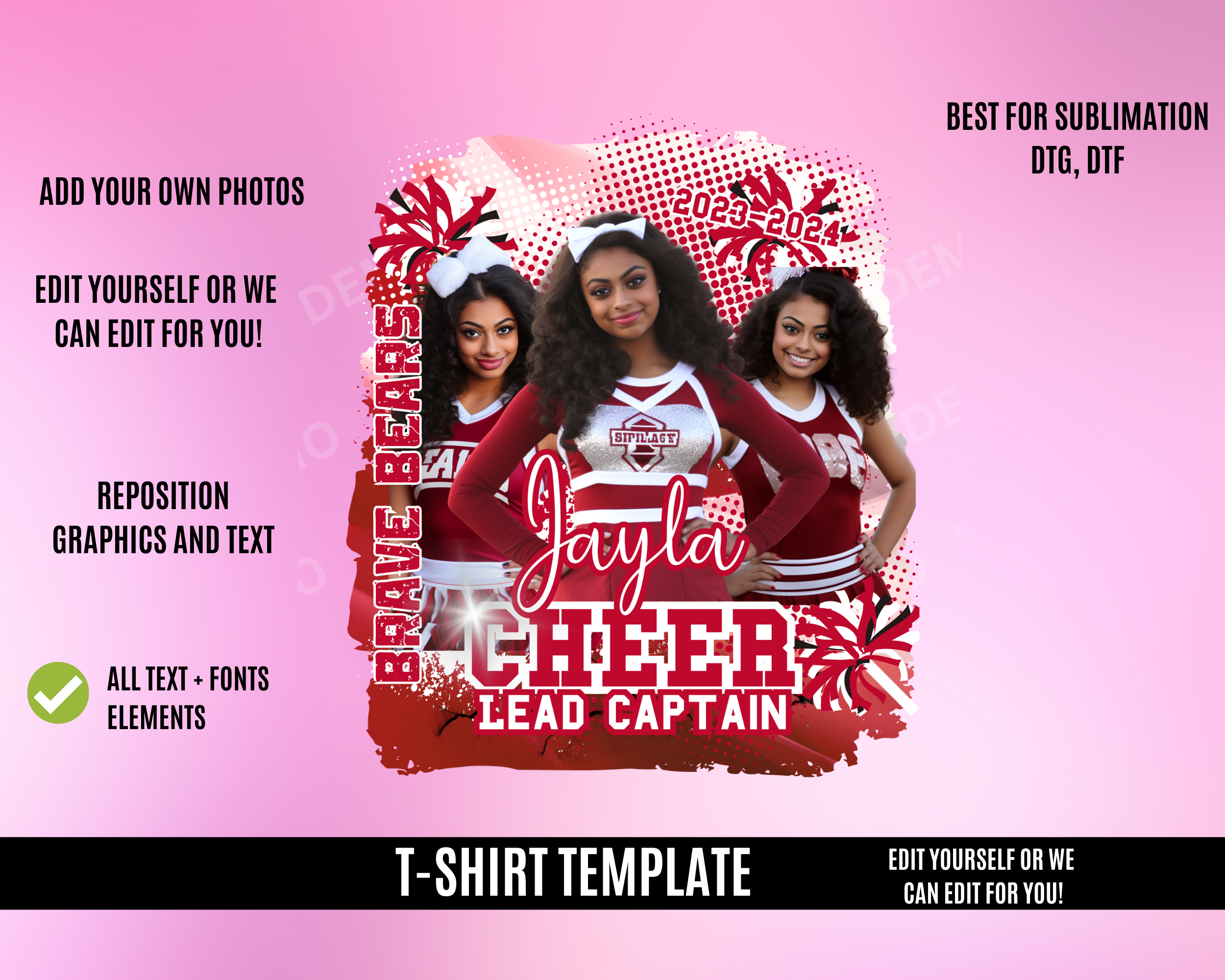 Center Cheerleading TShirt Template - Red White