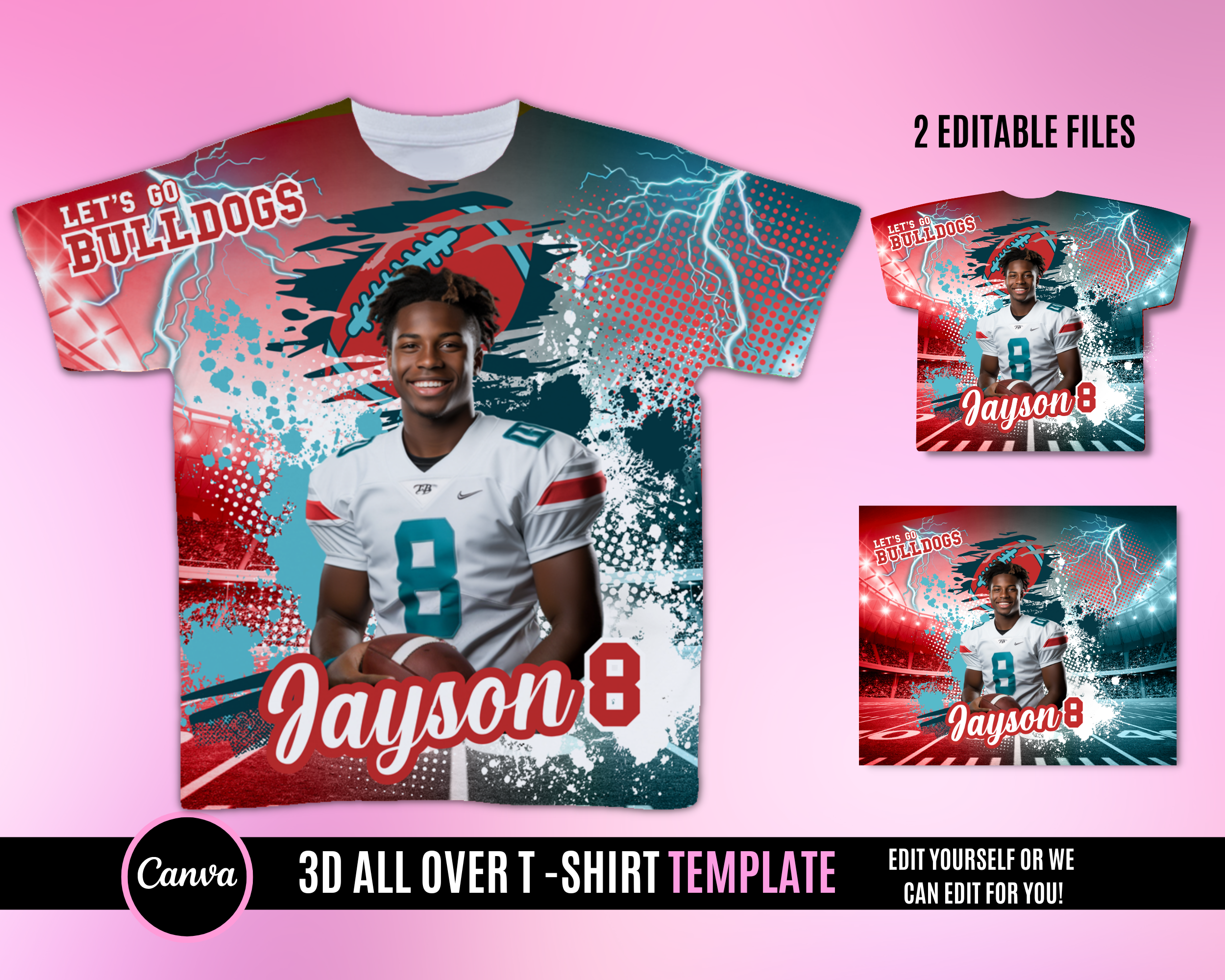 3D Football TShirt Template - Red Teal