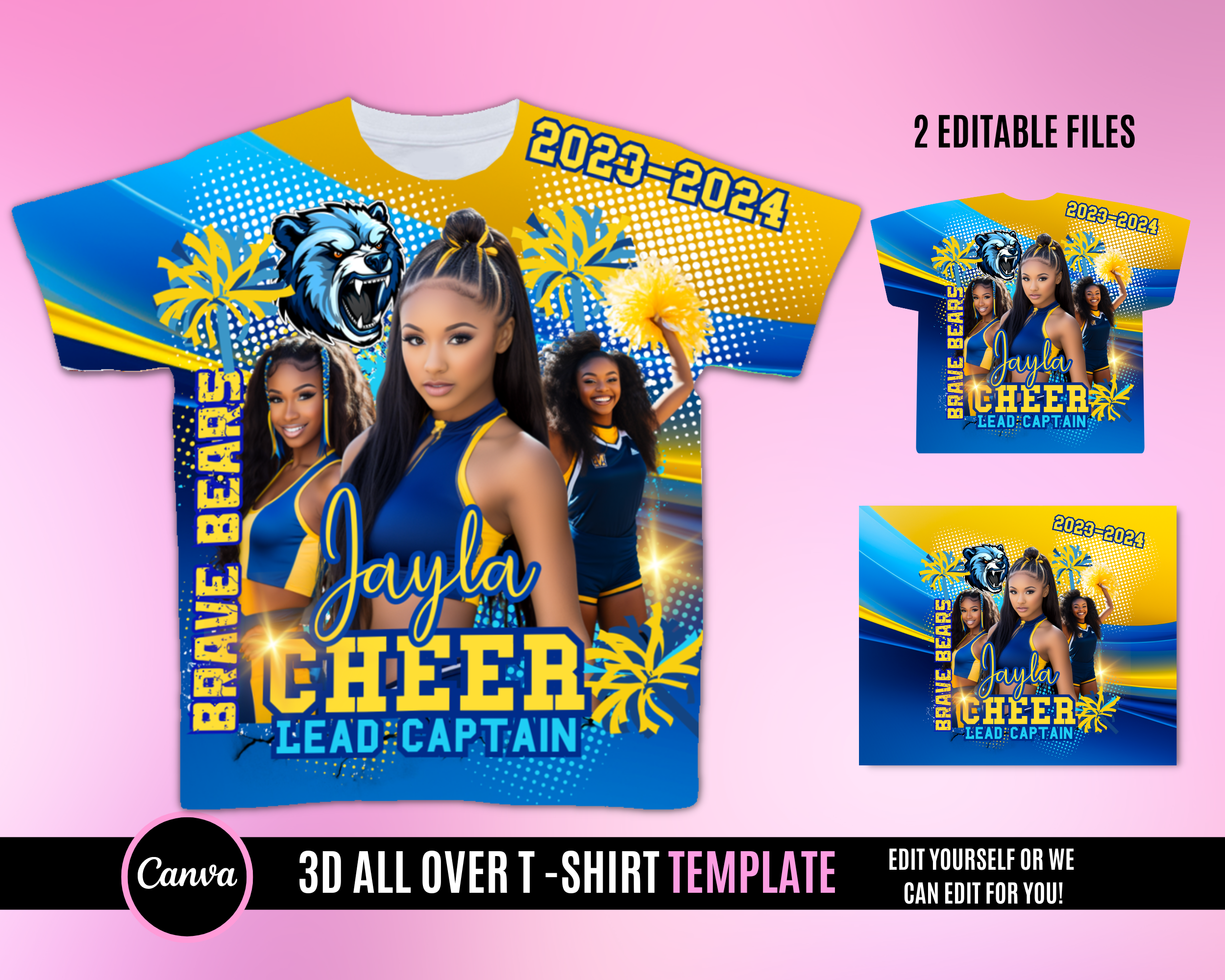 3D Cheerleader TShirt Template - Blue Yellow