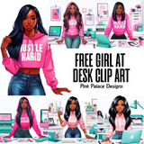 Girl at Desk Pink and Teal - African American