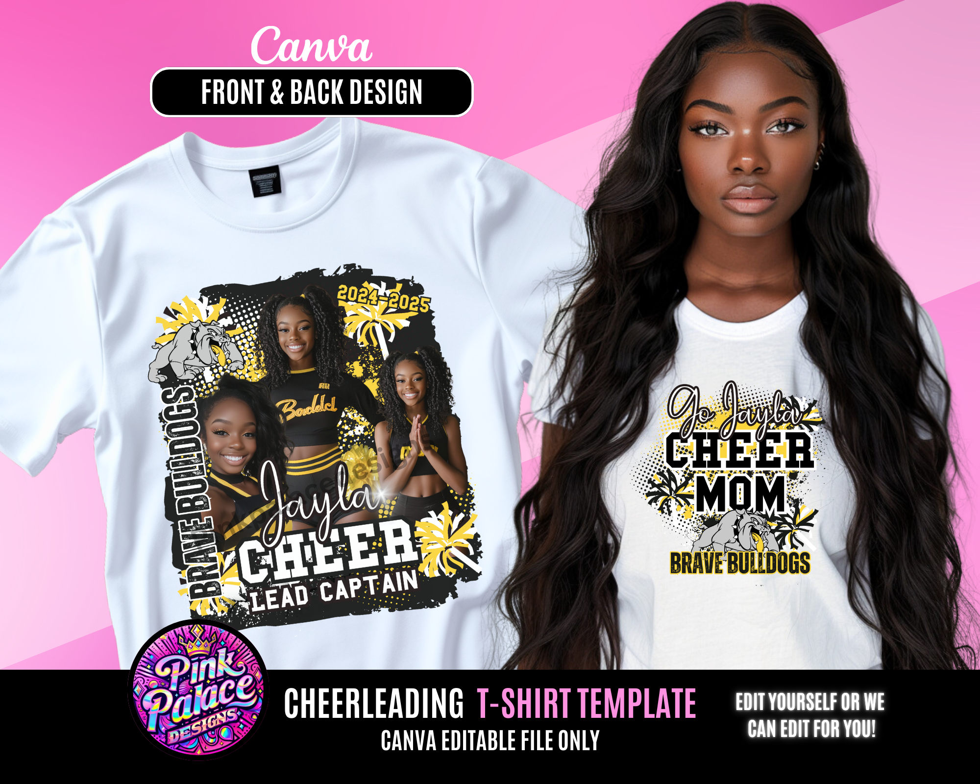 Center Cheerleading TShirt Template - Black Yellow
