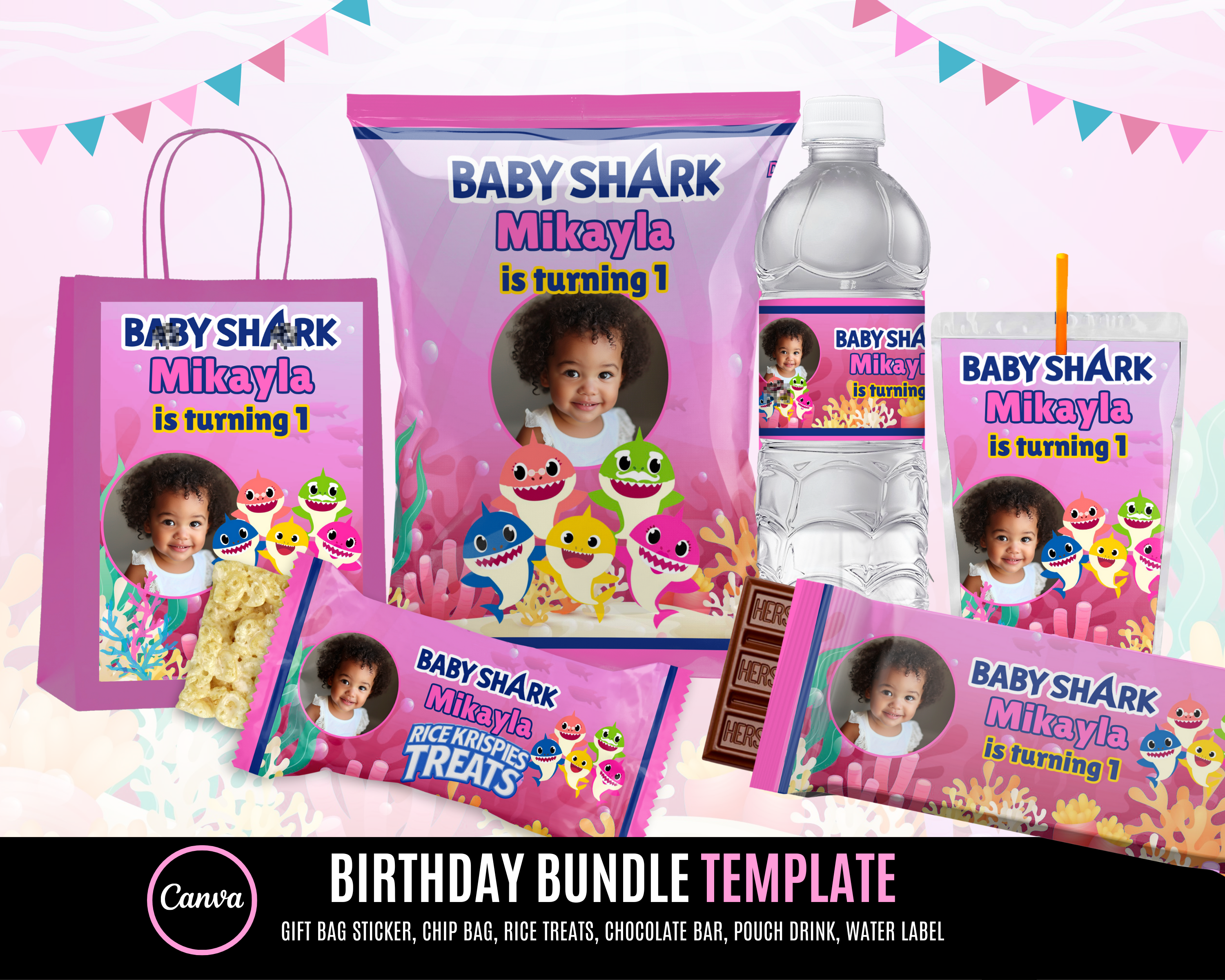 Pink Baby Shark Birthday Party Favors