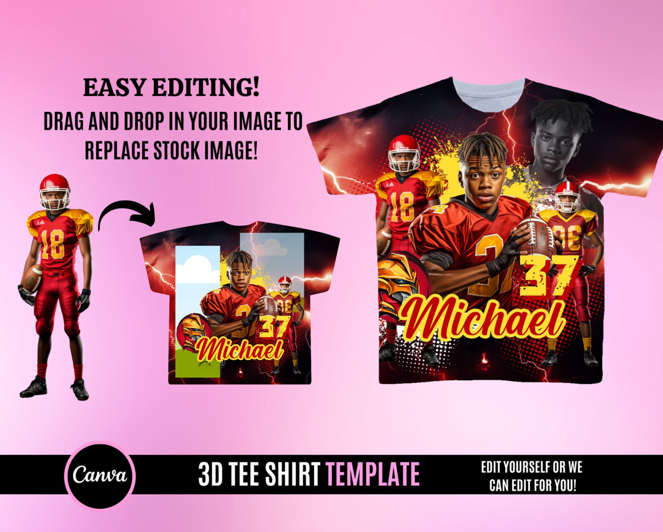 3D Football TShirt Template - Red Yellow