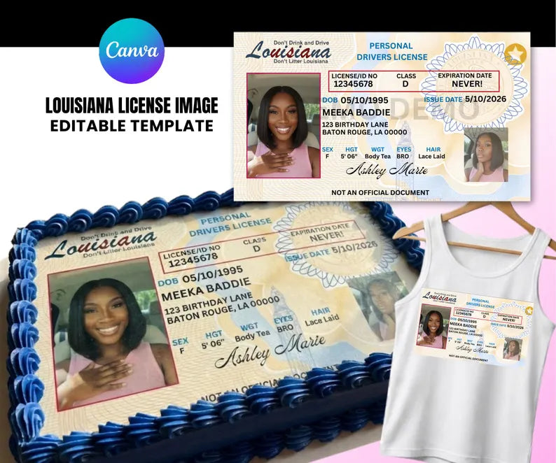 Fake Driver's License Cake Image Louisiana