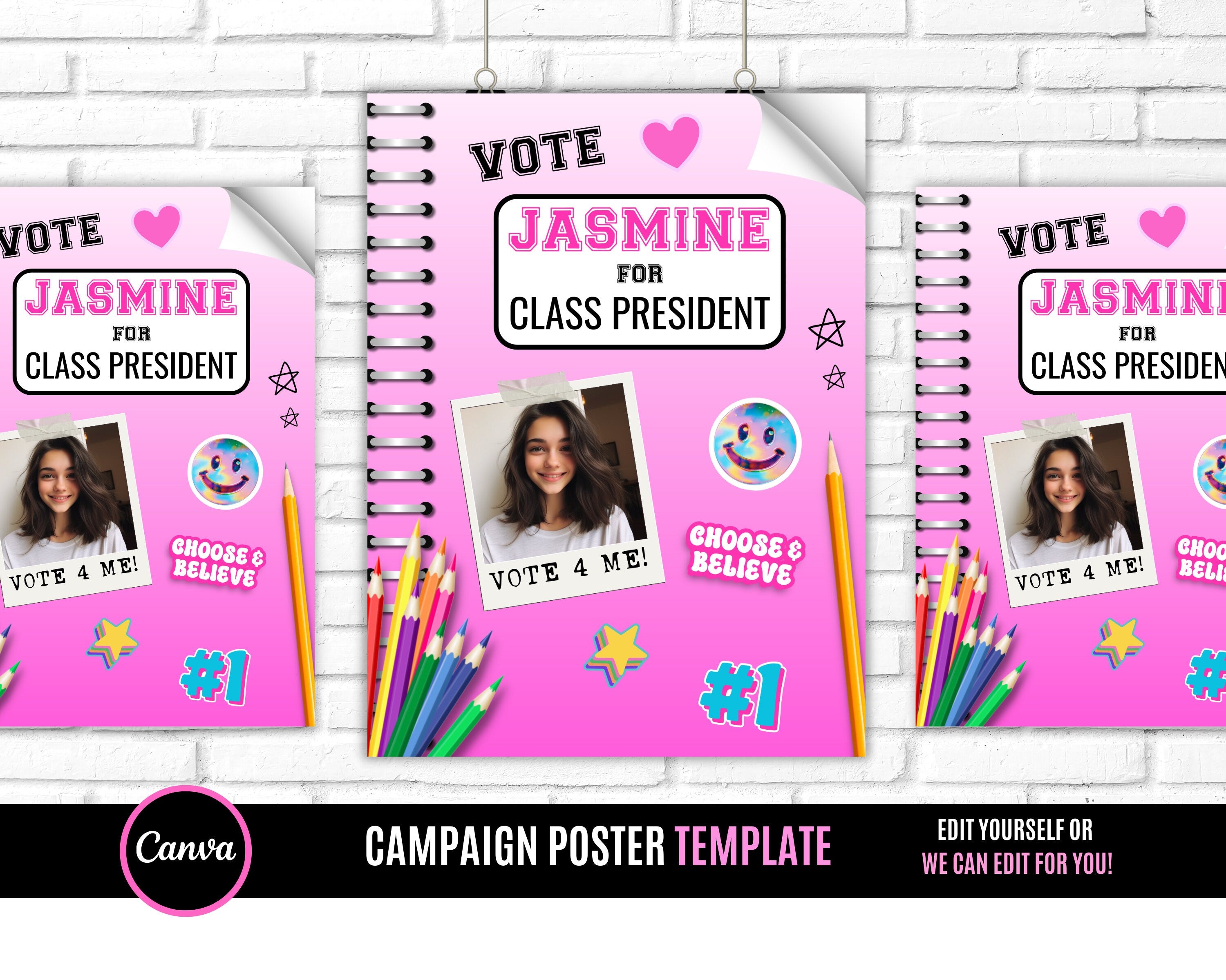 3 Campaign Posters, Vote Poster, Homecoming Poster, class treasurer, class president, Class campaign, Edit Online then Print poster