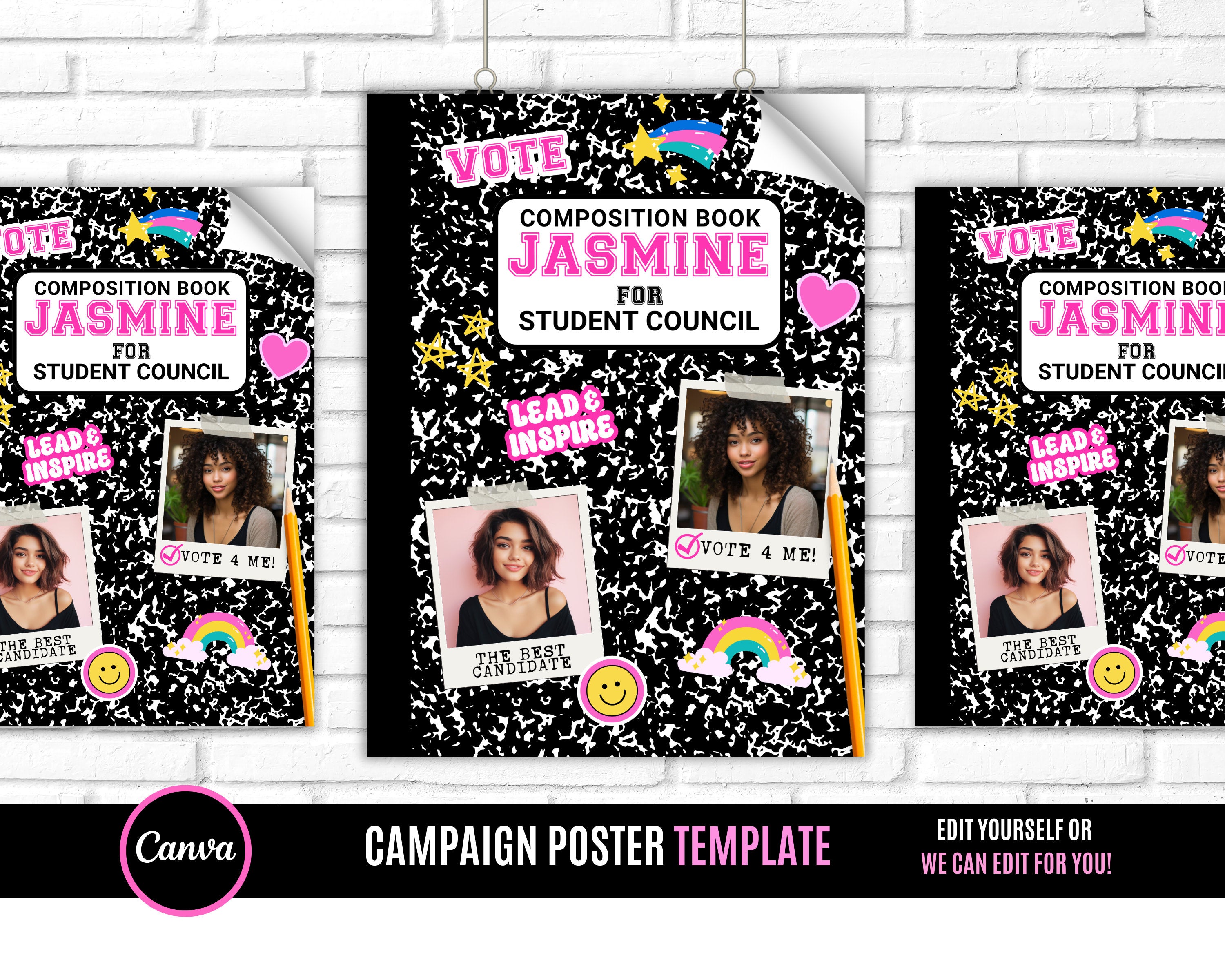 3 Campaign Posters, Vote Poster, Homecoming Poster, class treasurer, class president, Class campaign, Edit Online then Print poster