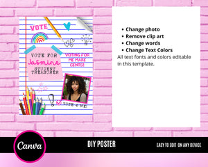 3 Campaign Posters, Vote Poster, Homecoming Poster, class treasurer, class president, Class campaign, Edit Online then Print poster